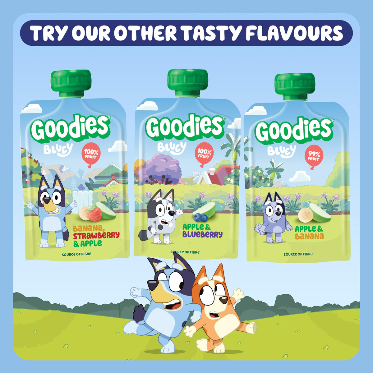 Goodies Bluey Fruit Yoghurt Pouches - Banana & Strawberry, 1 of 5 a Day, No Added Sugar, 12 x 100g 9