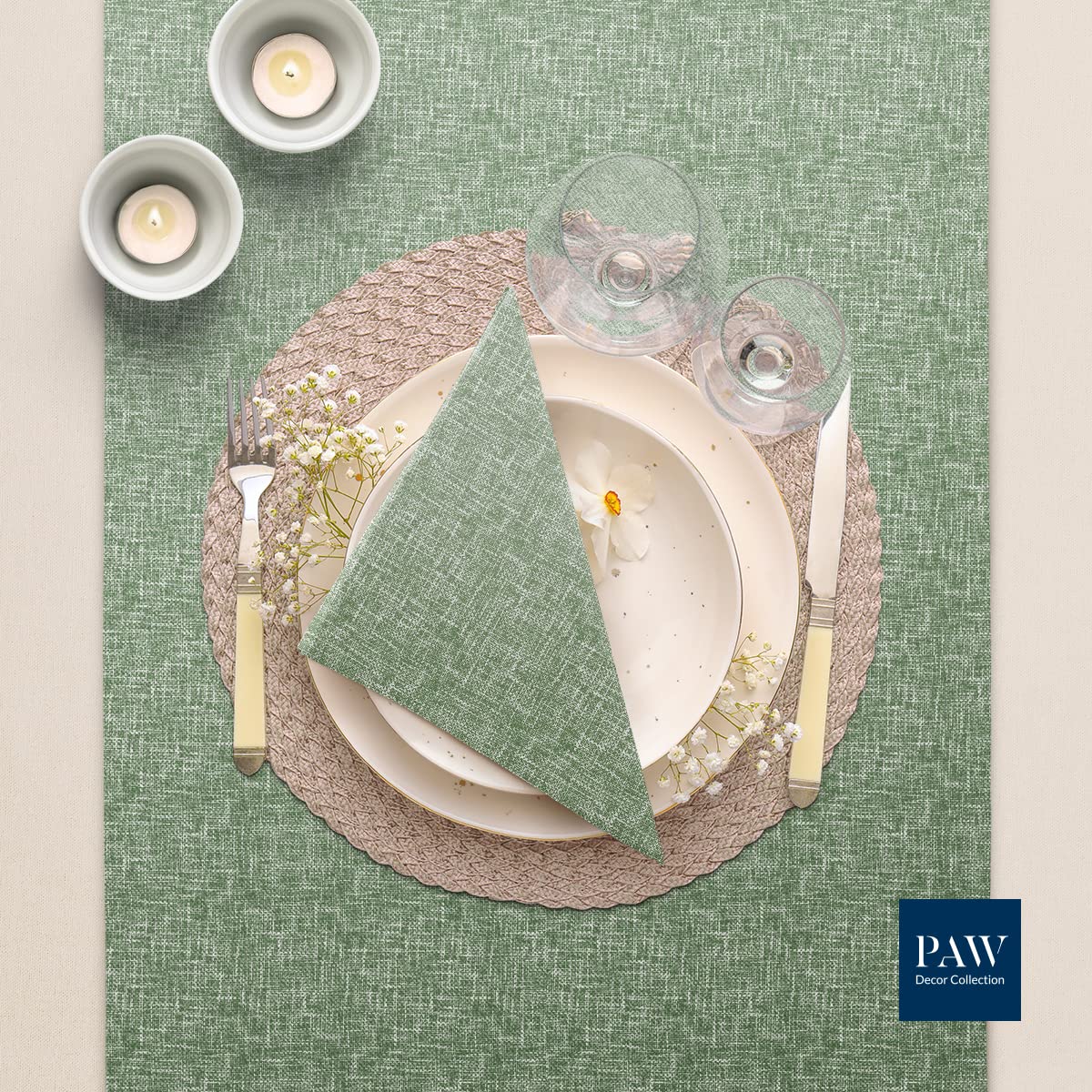 PAW Decor Collection Linen Feel Napkins - 50 Pack | 40 x 40 cm | Green 4