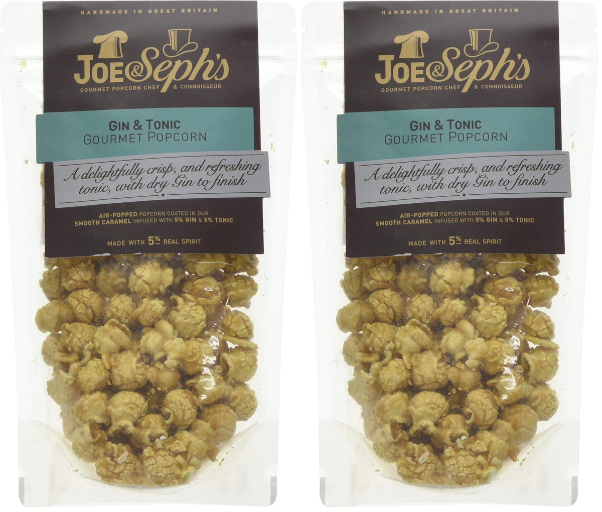 Joe & Seph's Gin & Tonic Popcorn - Handmade UK Snack | 70g Pouch (Pack of 2)