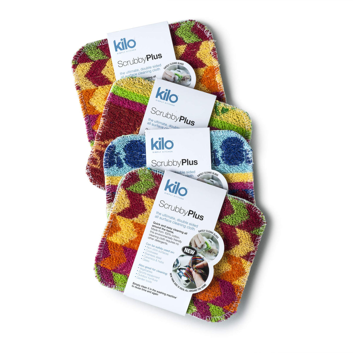Kilo Scrubby Plus Non-Scratch Scourer with Delicate Cleaning Cloth Side - Set of 4