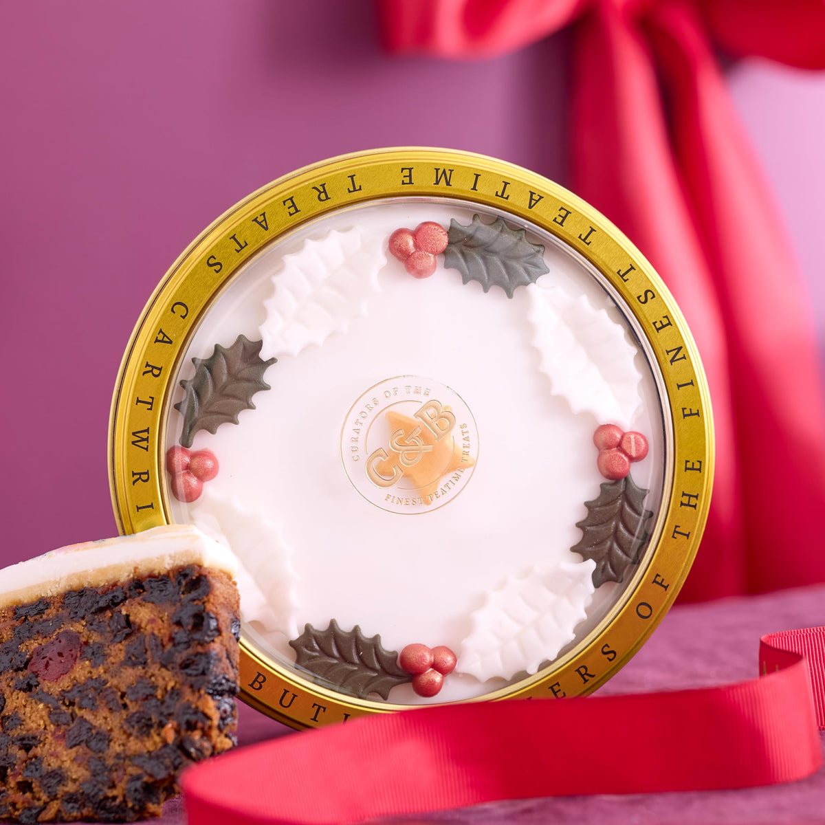 Cartwright & Butler Merry Christmas Iced Round Cake - 700g | Reusable Tin
