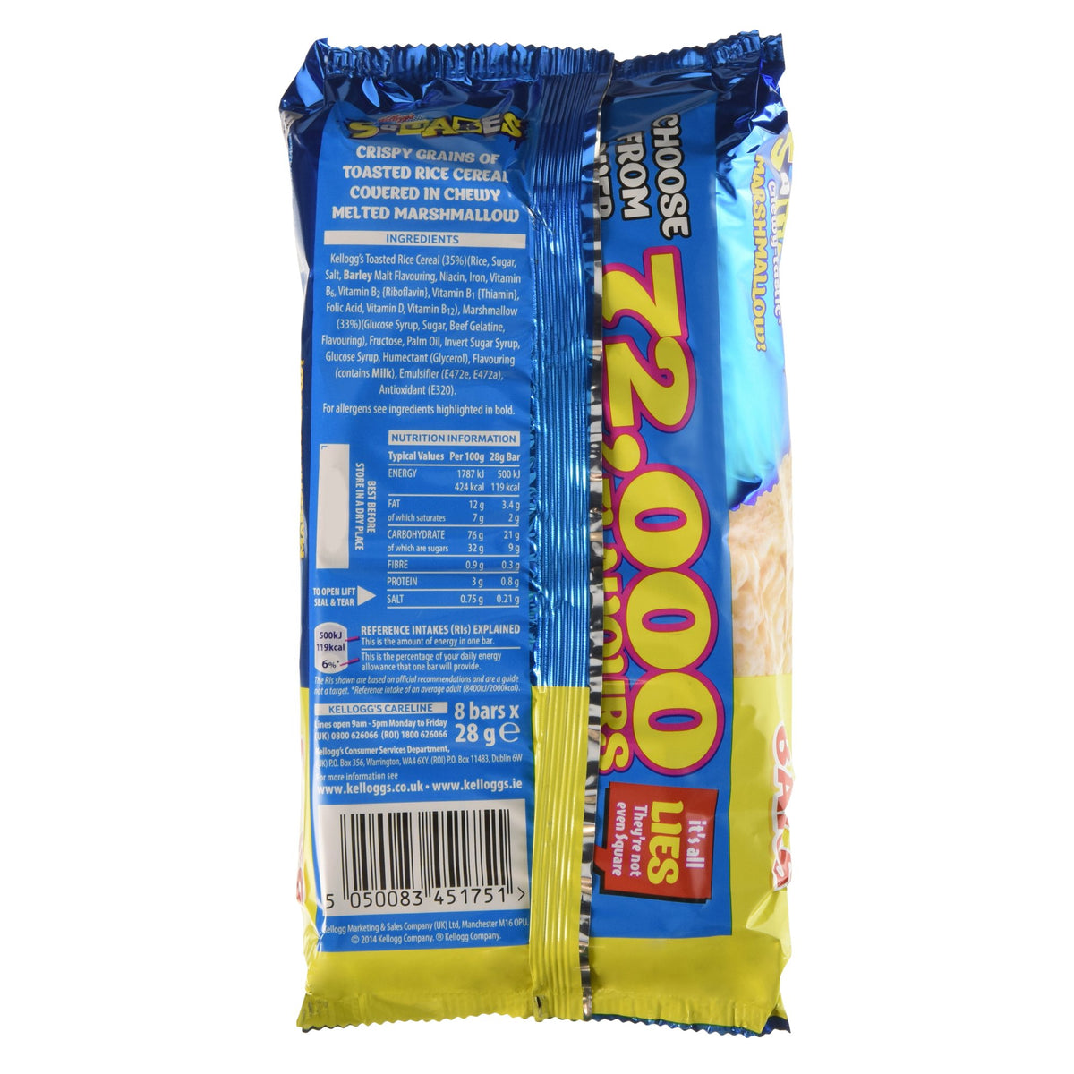 Rice Krispies Squares Marshmallow Cereal Bars - 224g Pack of 4