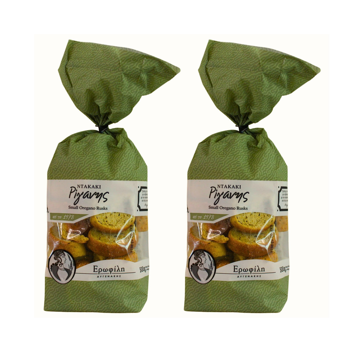 Erofili Small Oregano Rusks - Authentic Cretan Recipe, High Fibre, 600g (2 x 300g Packs)
