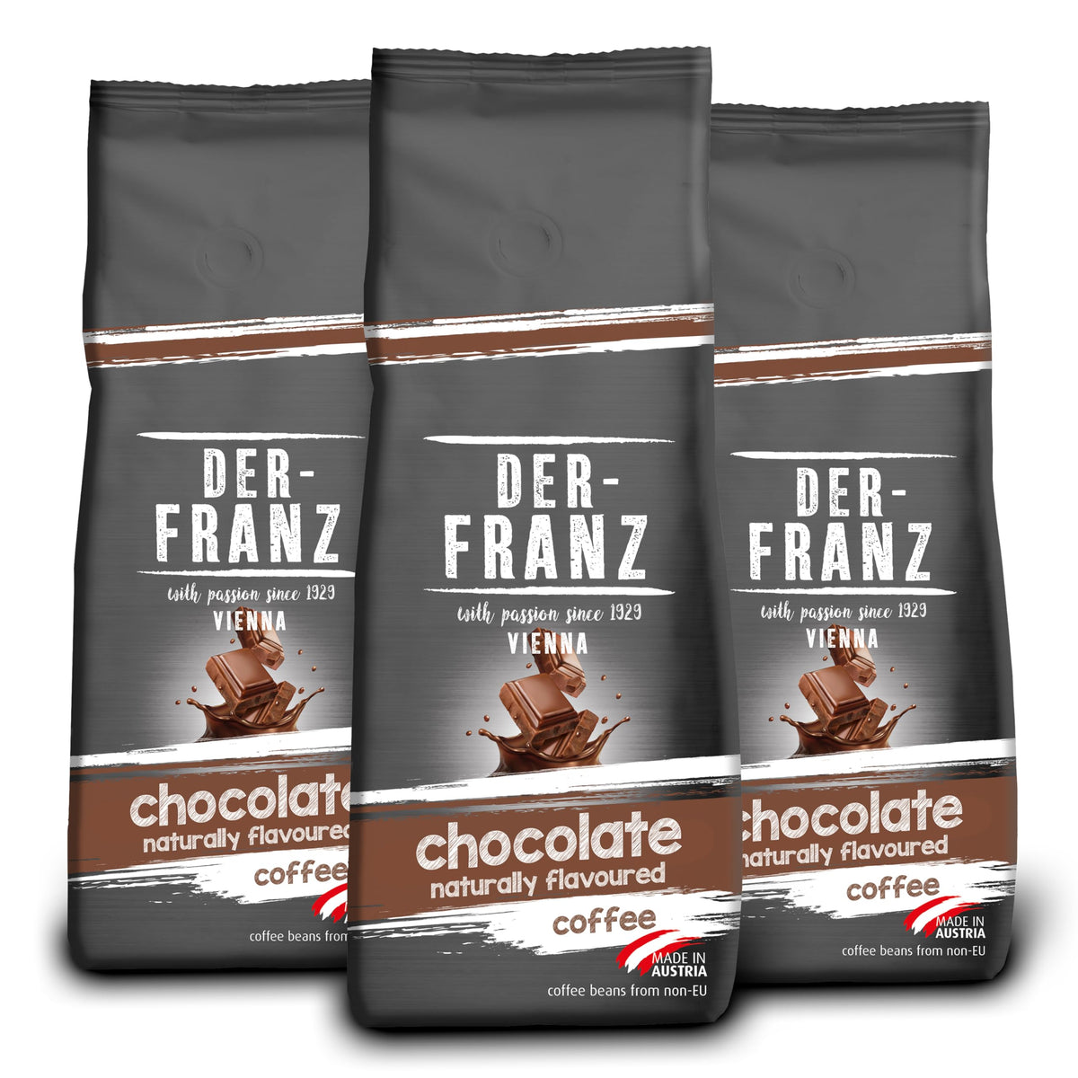 Der-Franz Chocolate Flavoured Whole Coffee Beans - 3 x 500g Pack | UTZ Certified | Intensity 3/5