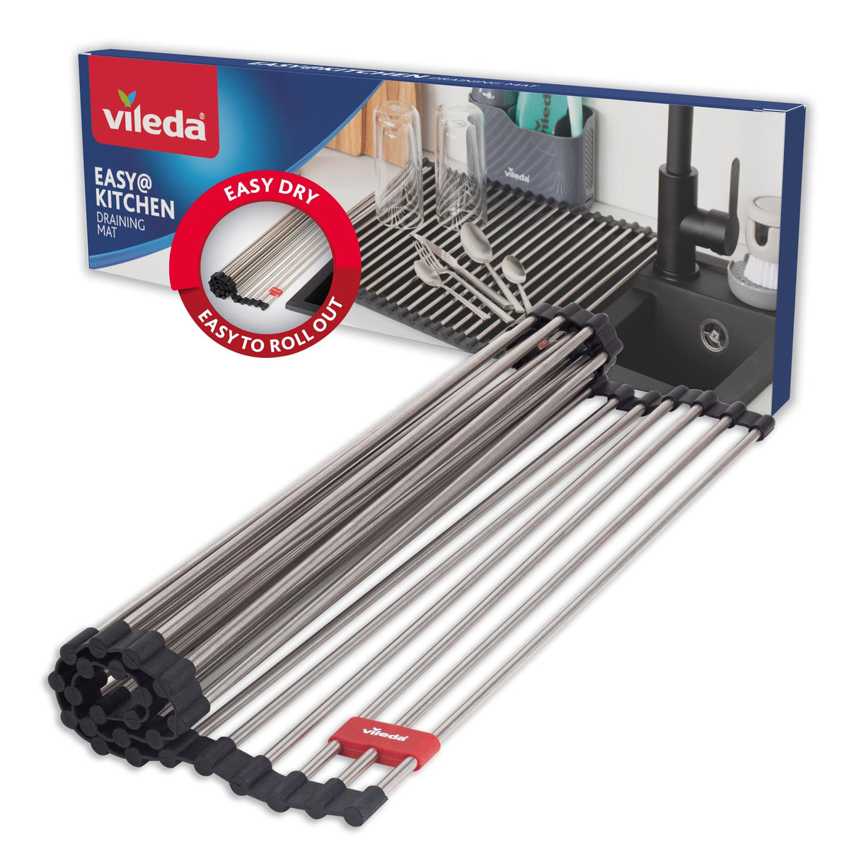 Vileda Rollable Draining Rack - Stainless Steel & TPE, 45 x 40 cm, 24 Rails