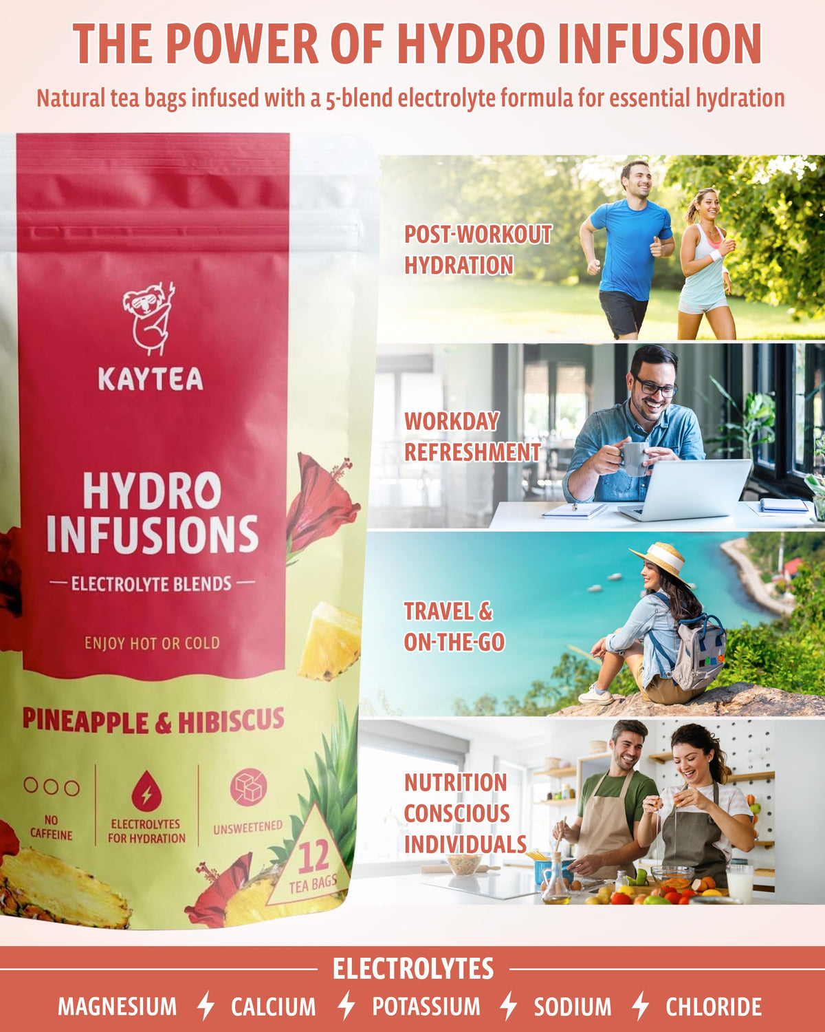 KAYTEA Pineapple & Hibiscus Herbal Fruit Tea - 12 Hydro Infusion Bags 3
