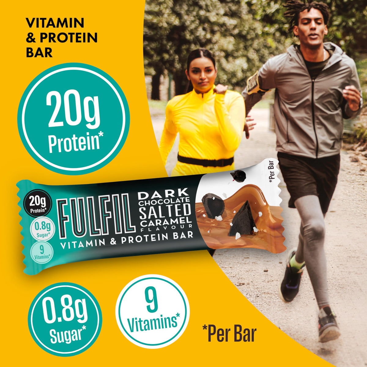 Fulfil Dark Chocolate Salted Caramel Protein Bar - 20g Protein | 55g Bar | 9 Vitamins