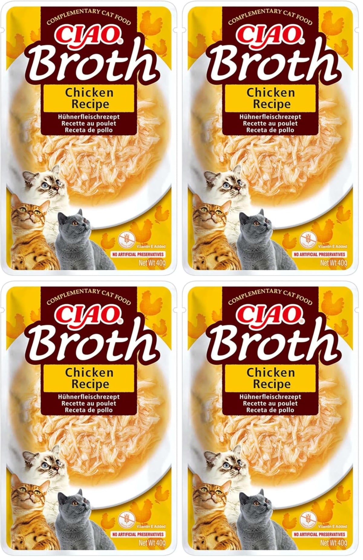 INABA Chicken Broth for Cats - Hydrating Treat | Grain-Free | 40g x 4 Pack