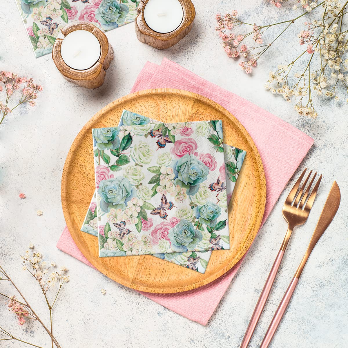 PAW Decor Collection Powder Garden Napkins - 3-Ply Silk Paper, 33 x 33 cm, 20 Pack 4
