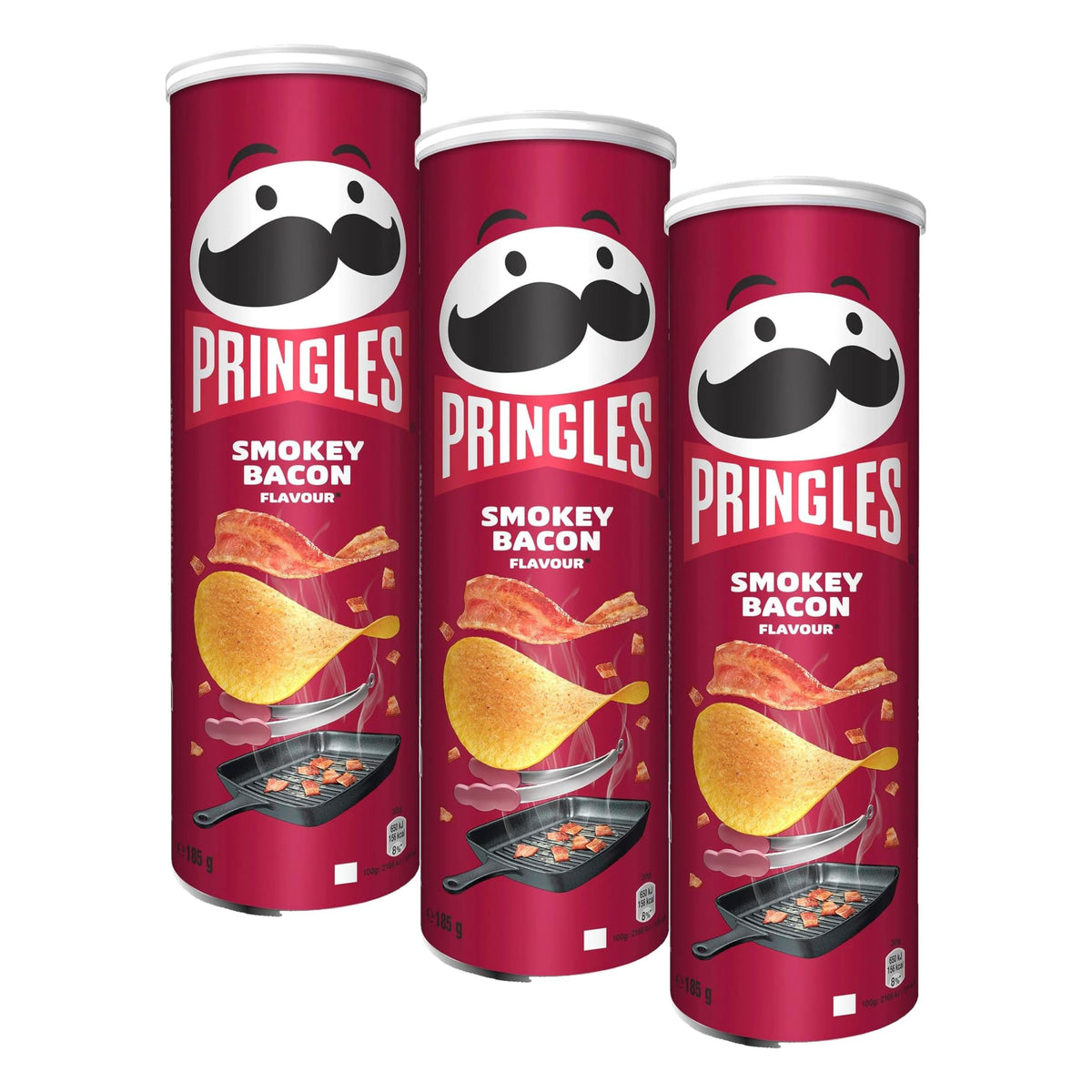 Pringles Smokey Bacon Flavour Crisps Multipack - 3 x 185g Tubes