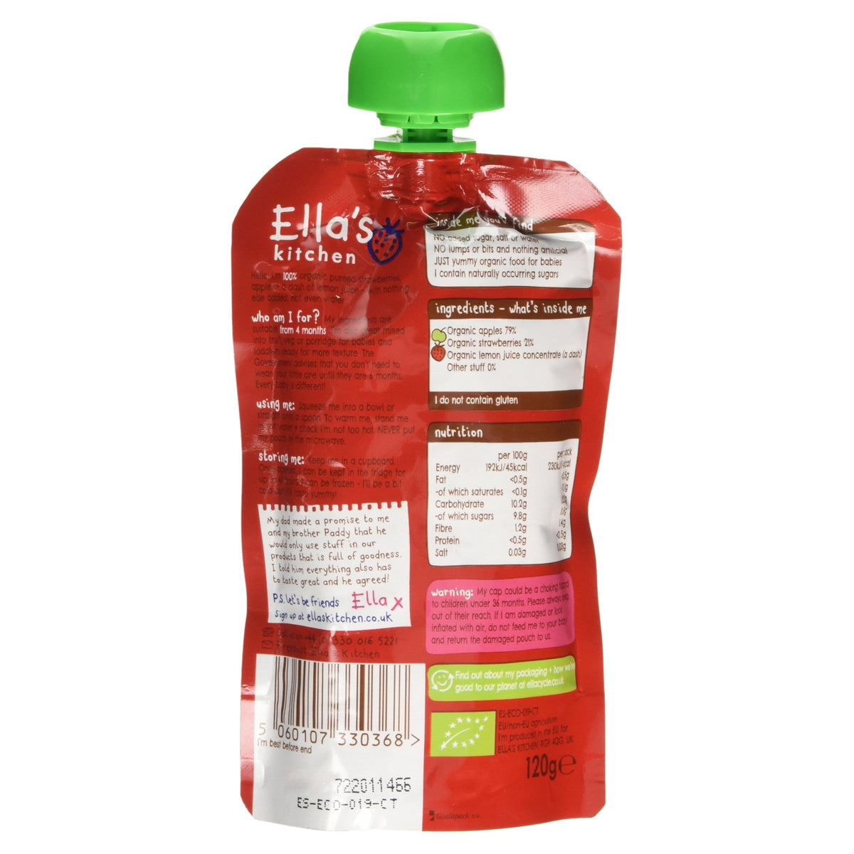 Ella's Kitchen Organic Strawberries & Apples Fruit Pots - 4+ Months | 120g Pouch | Pack of 4