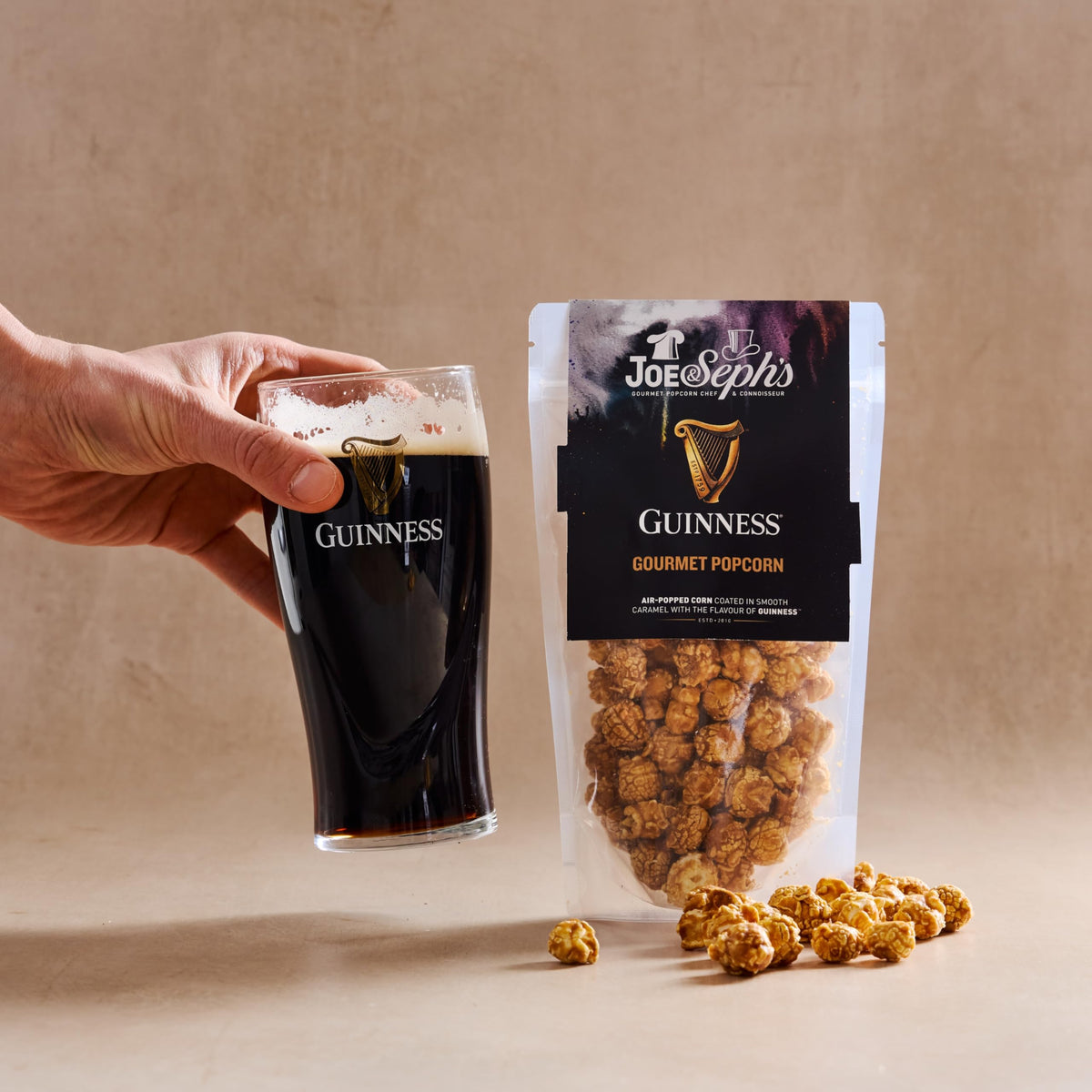 Joe & Seph's Guinness Gourmet Popcorn - 70g Pouch | Sweet & Savoury | Made with Real Guinness Beer