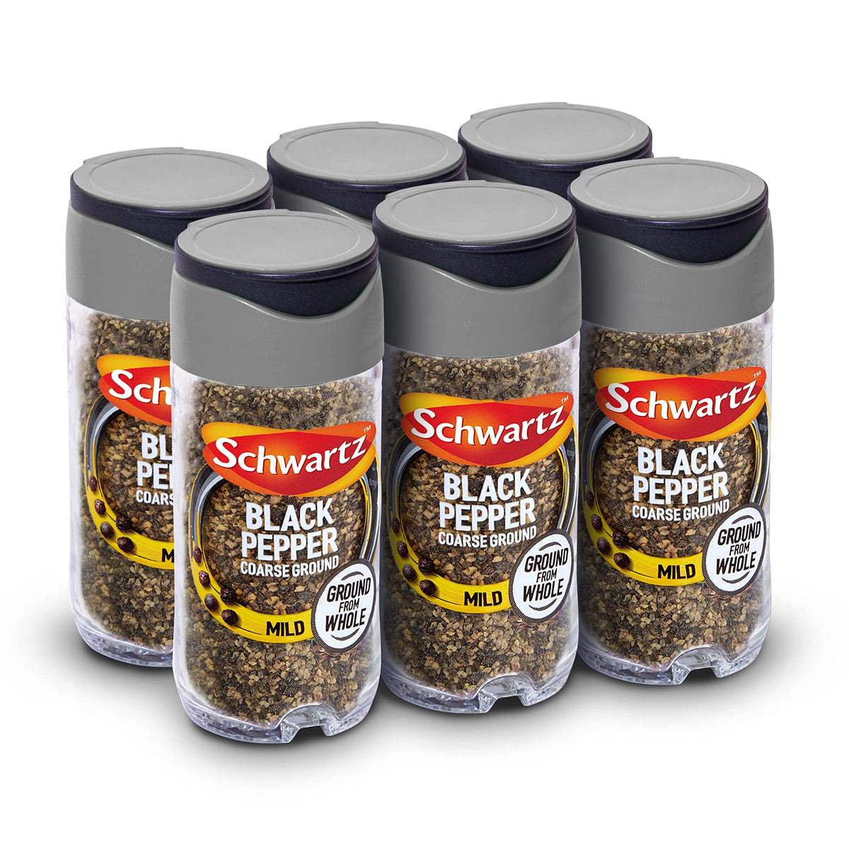 Schwartz Mild Coarse Ground Black Pepper - Warm, Spicy & Aromatic | 33g Jar (Pack of 6)