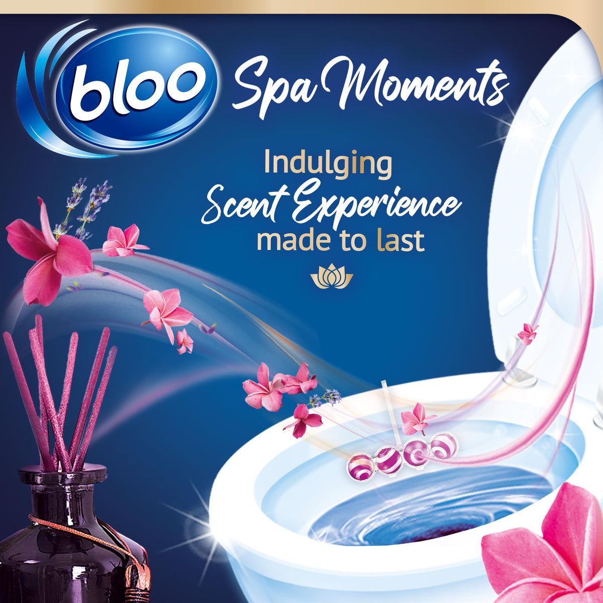 Bloo Spa Moments Harmony Toilet Rim Block - 4 Pack | Long-Lasting Fragrance & Cleaning Foam 4