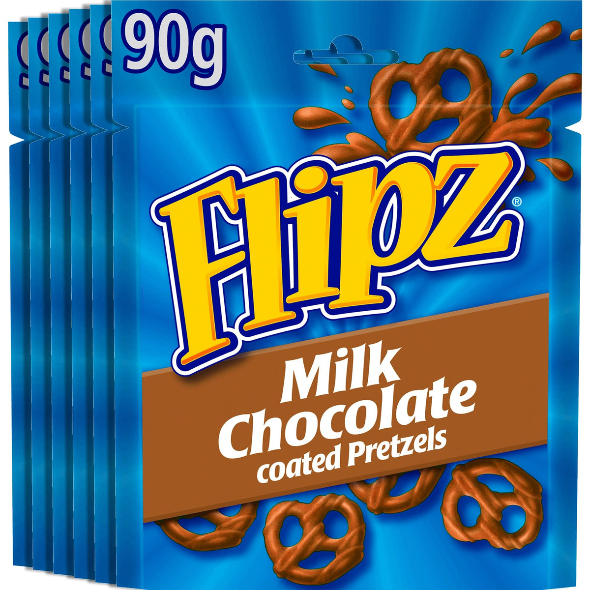 Flipz Milk Chocolate Coated Pretzels - 90g Bags (Pack of 6) 1