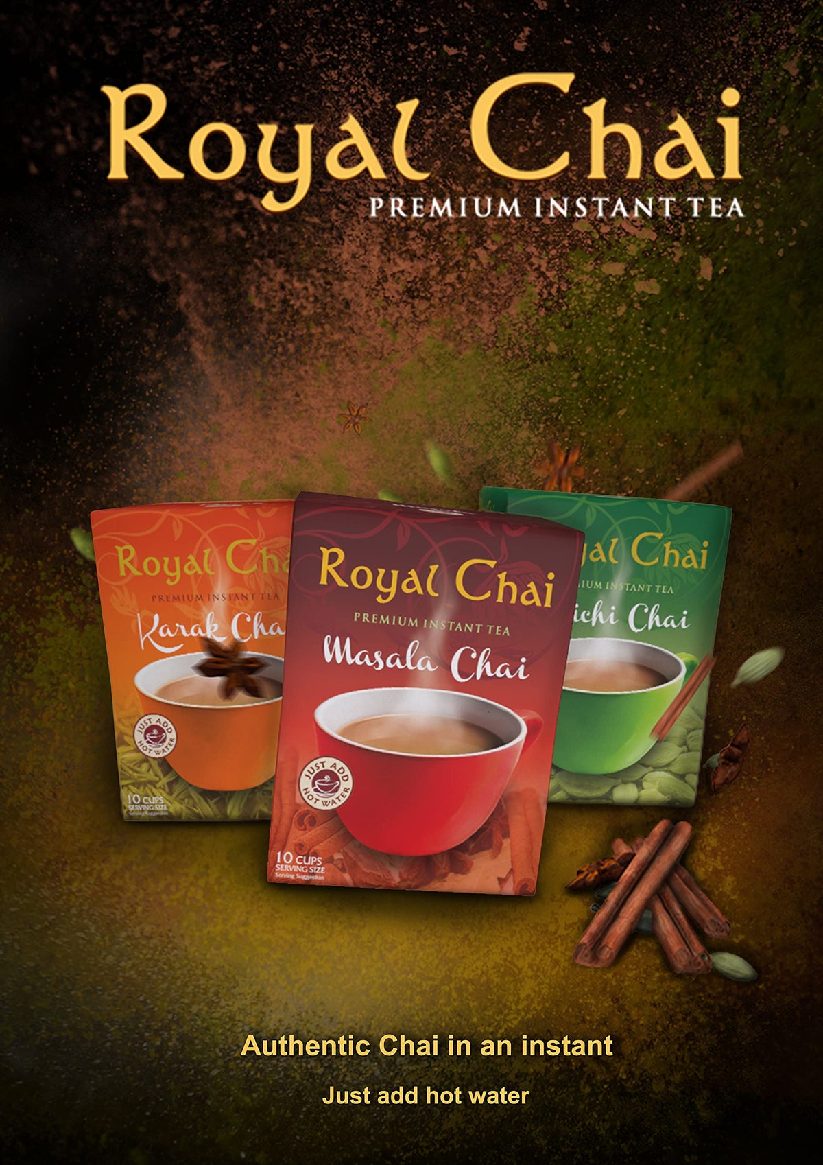 Royal Chai Masala Instant Indian Tea - Unsweetened, 20 Sachets, 360g