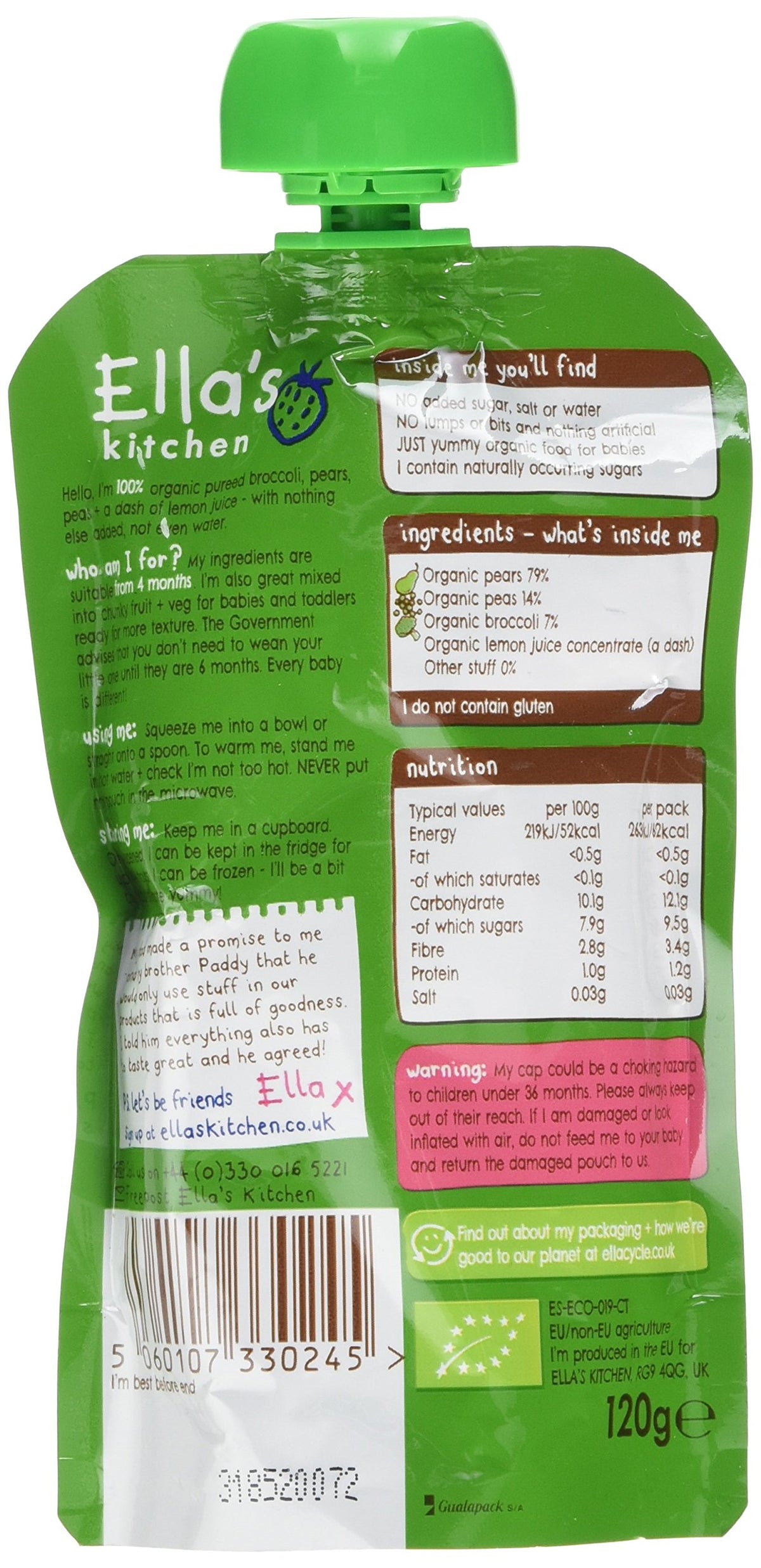 Ella's Kitchen Organic Broccoli, Pear and Peas - Stage 1 Baby Food | 120g Pouch 2