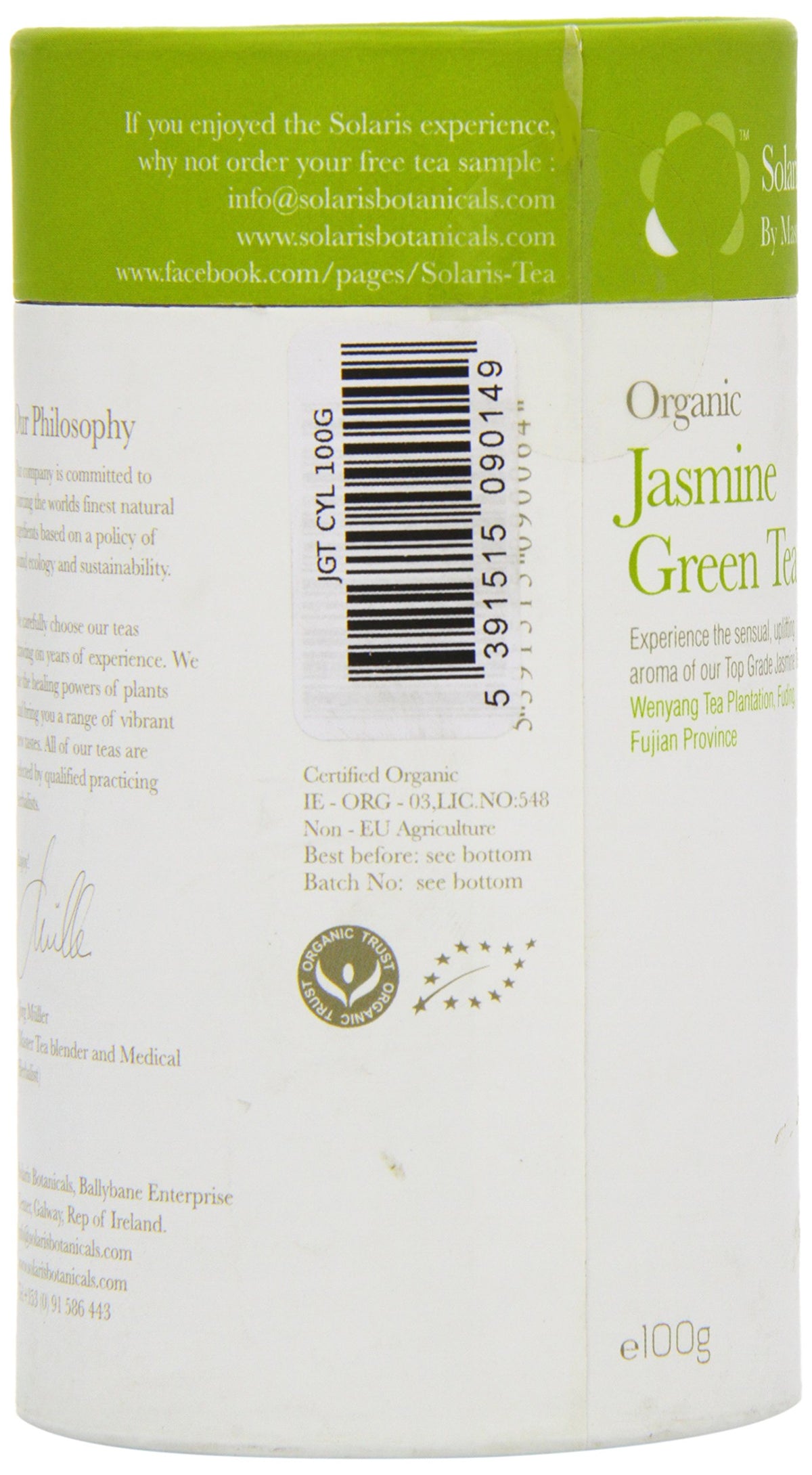 Solaris Tea Organic Loose Whole Leaf Jasmine Green Tea - Antioxidant Rich | 100g | Gold Star Winner 4