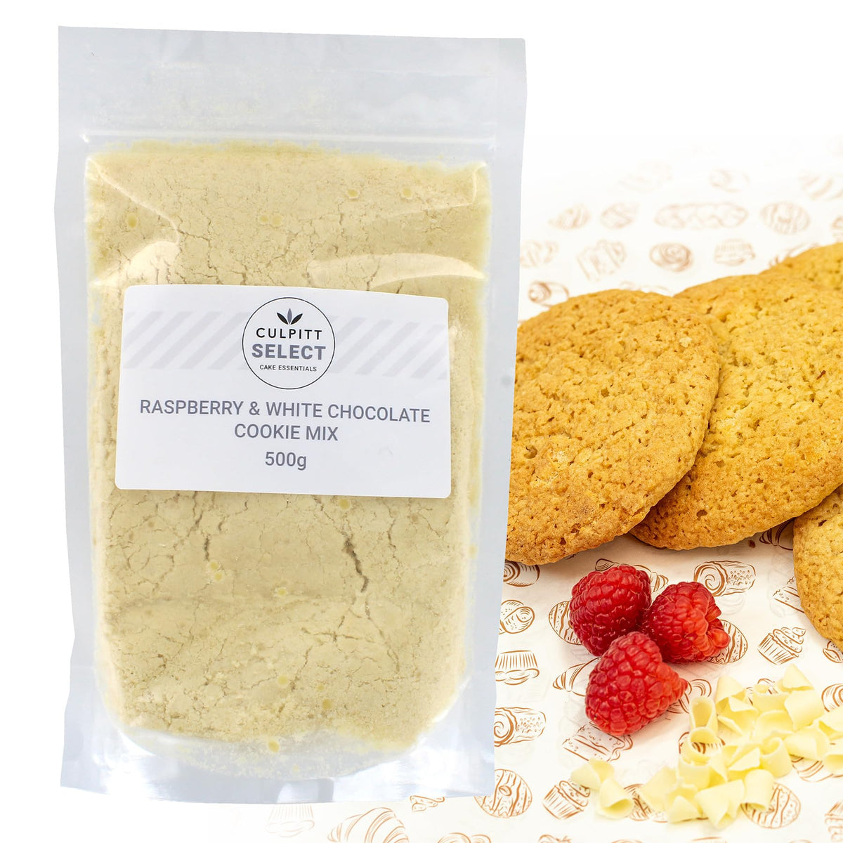 Culpitt Select Raspberry & White Chocolate Cookie Mix - 500g Bag | Makes 16 Cookies