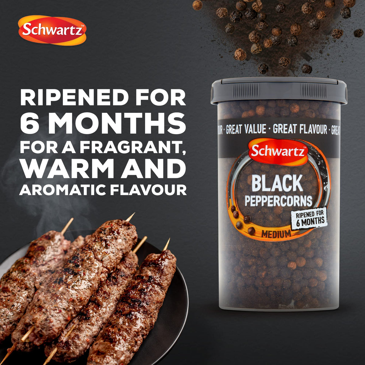 Schwartz Black Peppercorns - Medium Heat, Spicy Kick | Whole Peppercorns | 200g Pack of 2