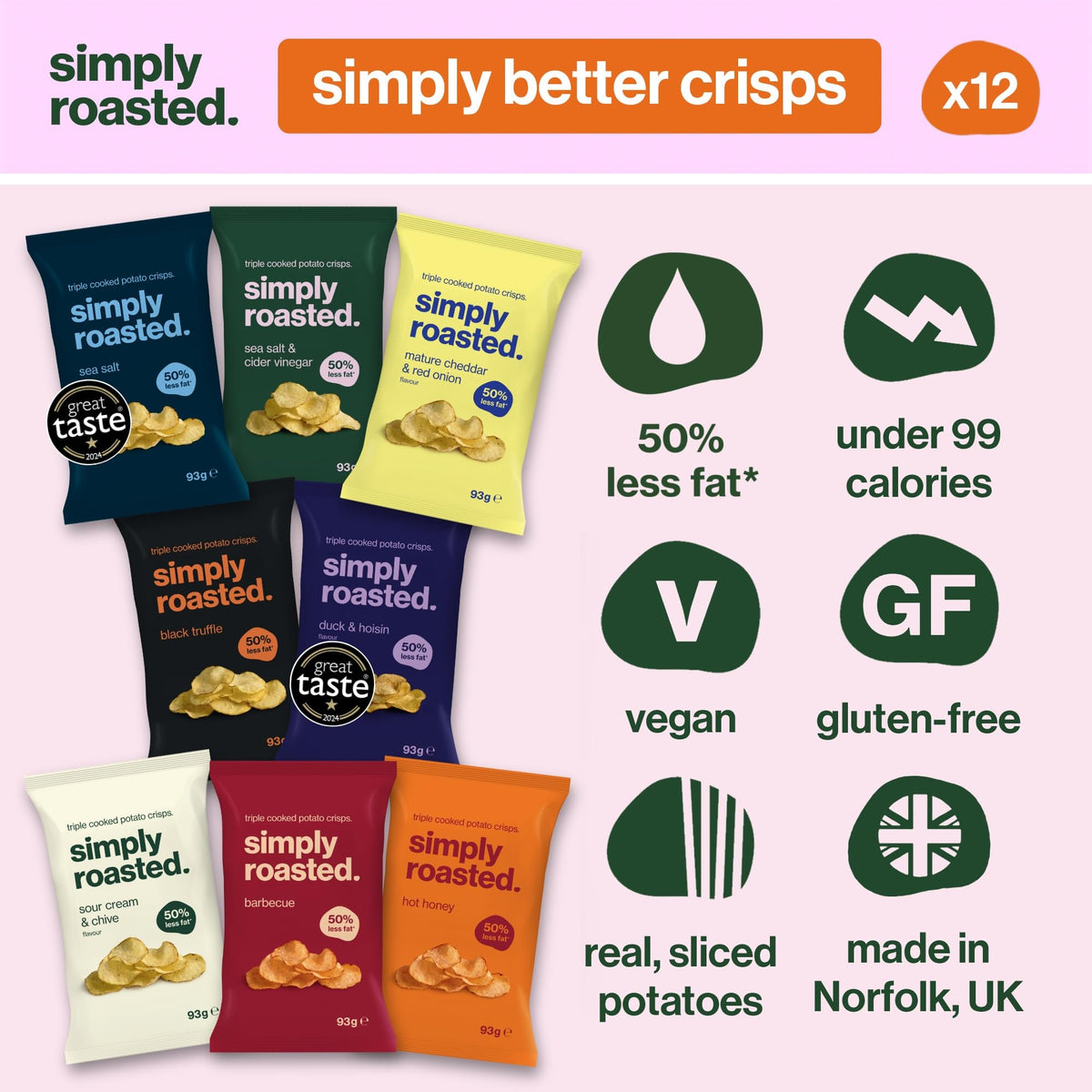 Simply Roasted Ultimate Mixed Crisps Multipack - 12 x 93g Sharer Bags