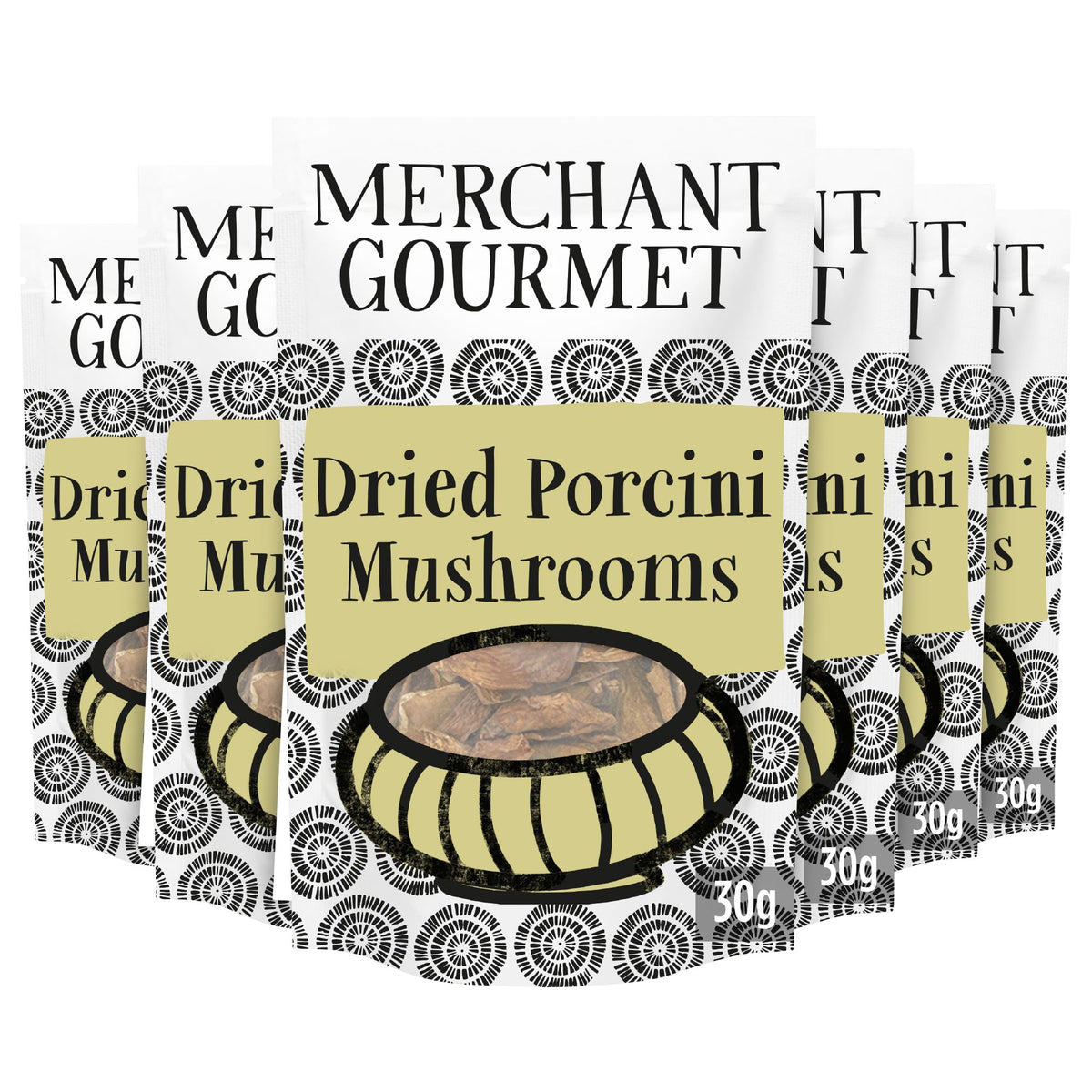 Merchant Gourmet Dried Porcini Mushrooms - Intense Gourmet Flavour | 30g Pouches (Pack of 6)