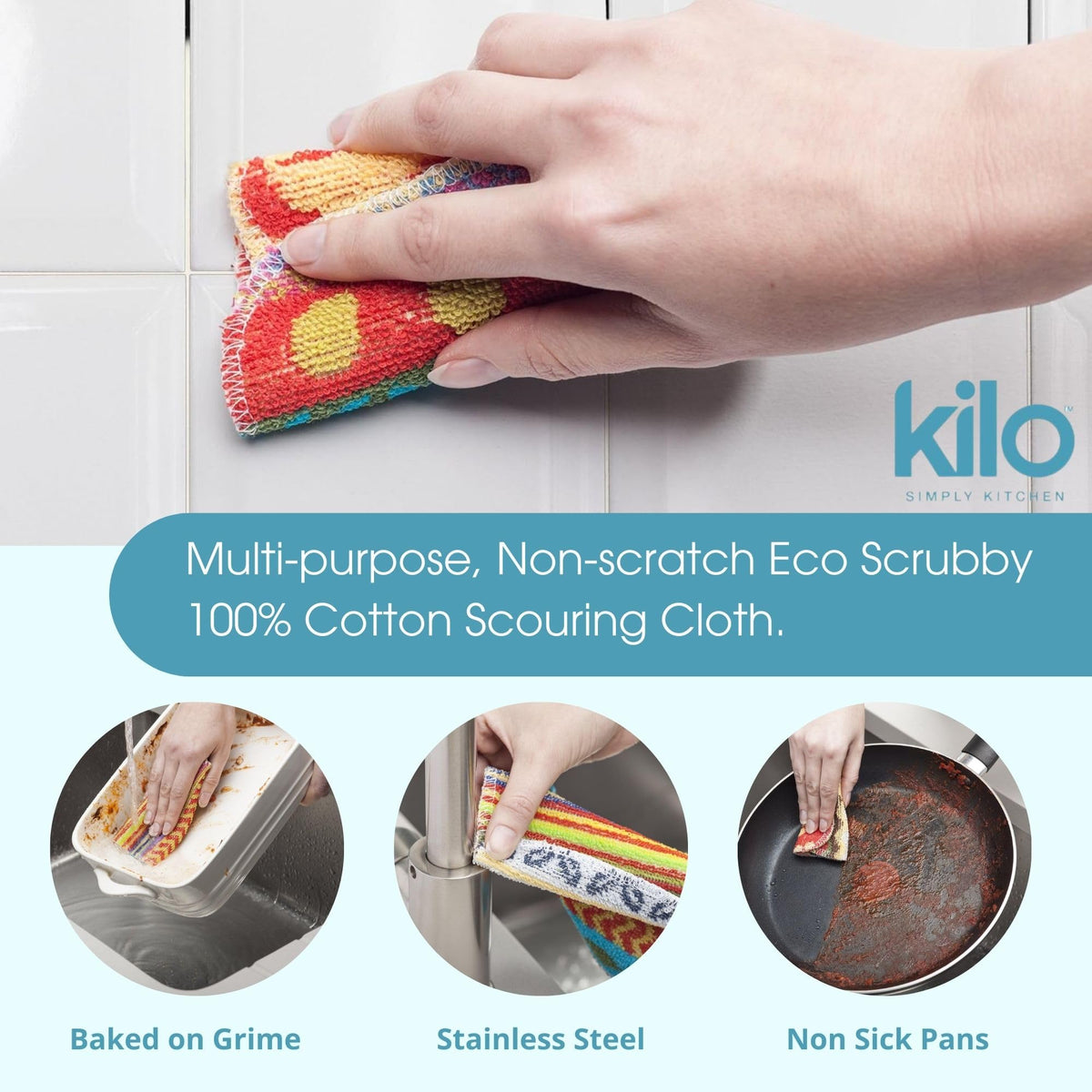 Kilo Non-Scratch Scourer - Multi-purpose, Eco-Friendly Scrubby | Set of 2 | Cotton 2