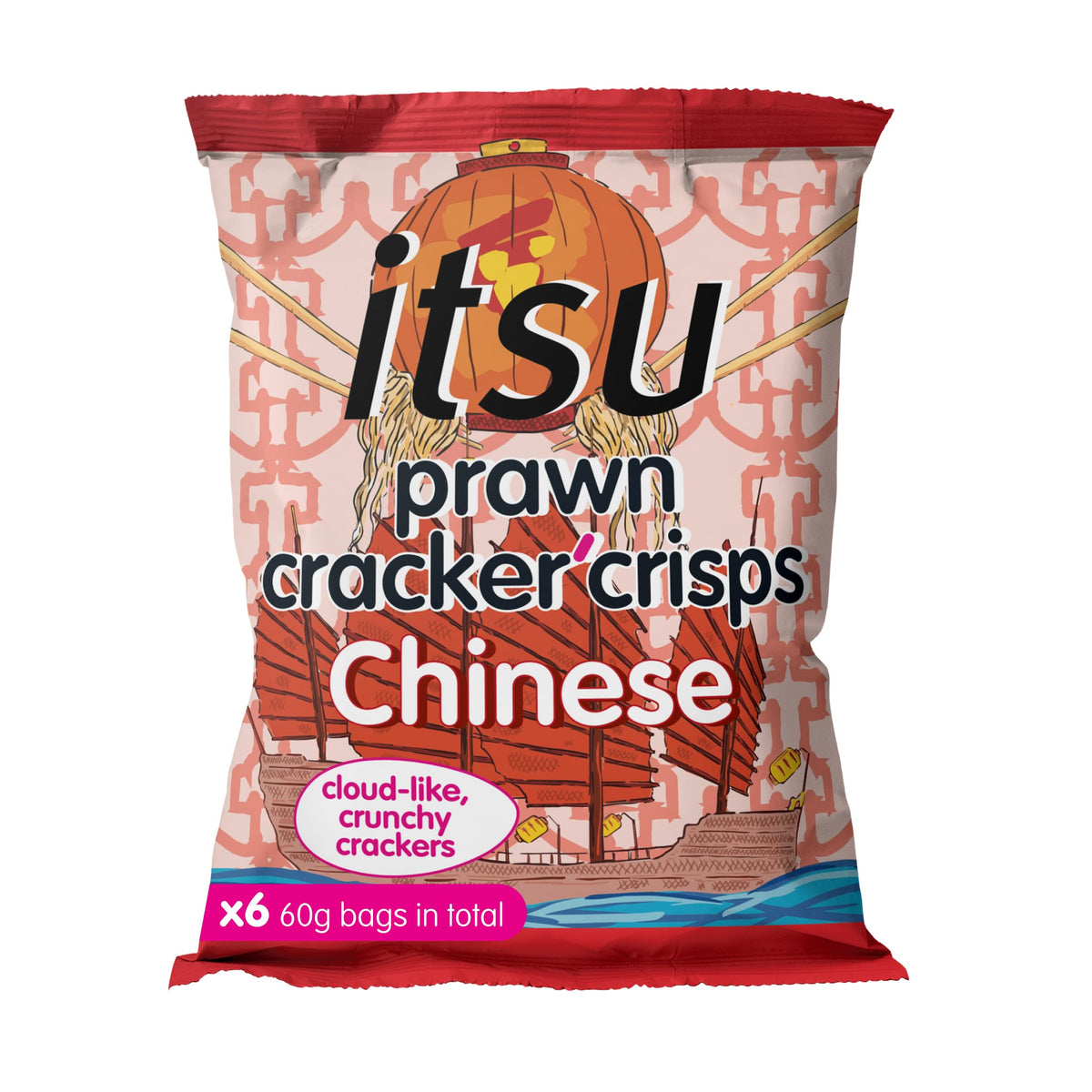 Itsu Prawn Cracker Crisps - Chinese Hoisin Flavour | 60g Sharing Bag | Pack of 6