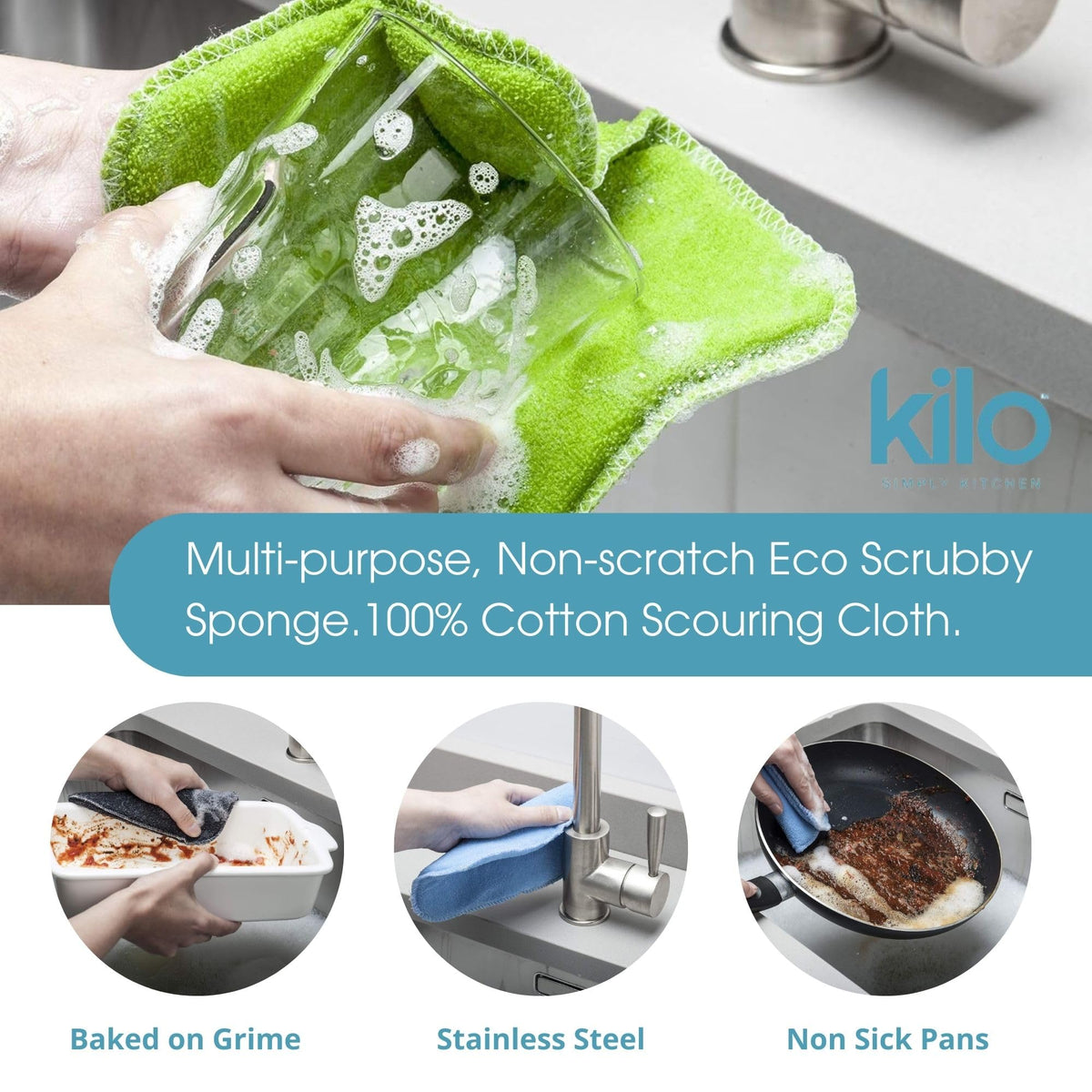 Kilo Scrubby Non-Scratch Scourer Sponge - Set of 3 | 17x13cm | Multi-Purpose 2