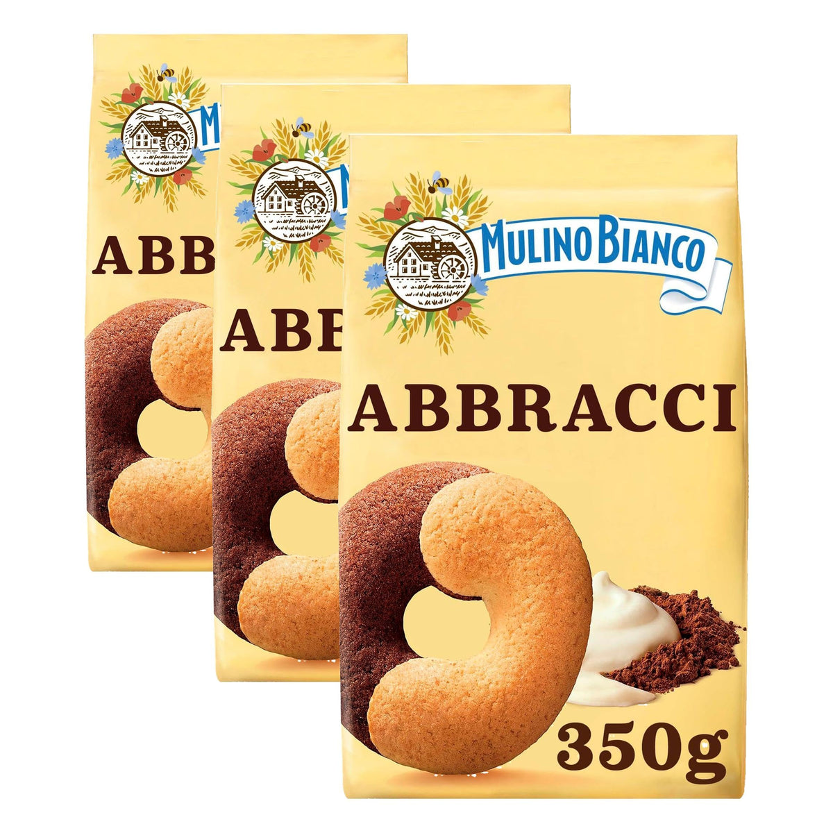 Barilla Mulino Bianco Pan Abbracci Biscuits - Chocolate & Cream Flavor, 350g Pack of 3