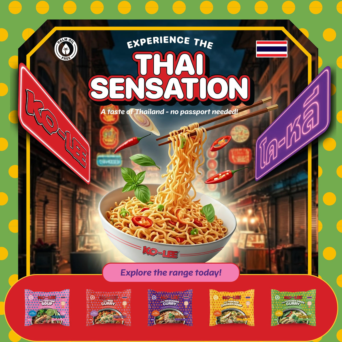 Ko-Lee Thai Sensation Instant Noodles - Red Curry Flavour | Spicy & Creamy | 22 x 85g Packs 3