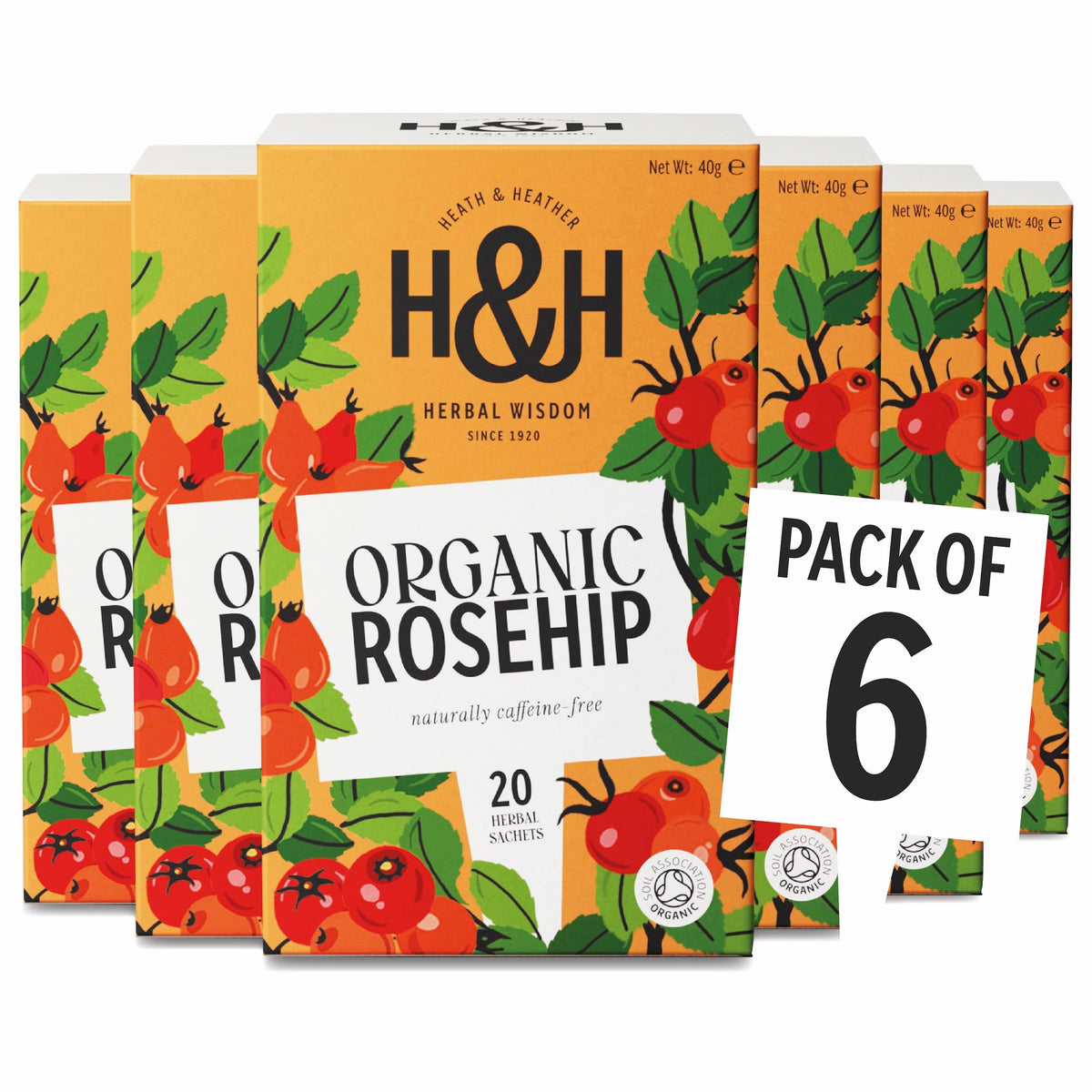 Heath & Heather Organic Rosehip & Hibiscus Herbal Tea - Immune Support | 120 Bags | Caffeine-Free