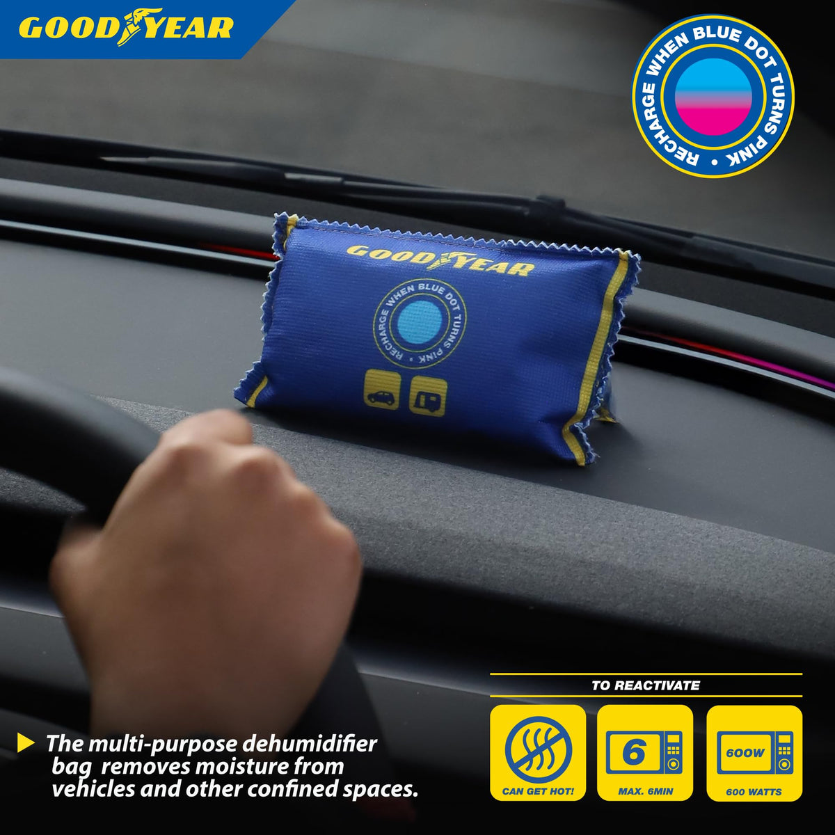 Goodyear 2pc 100g Reusable Moisture Absorber Bags - Eco-Friendly, Portable 5