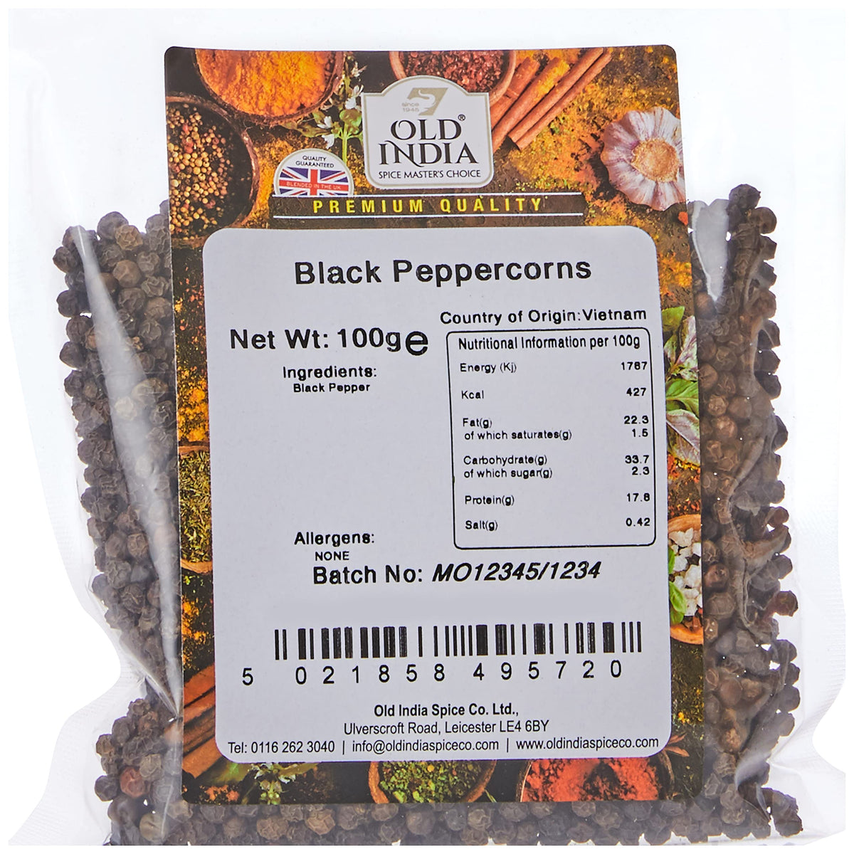 Old India Black Peppercorns - Whole, Natural, Additive-Free | 100g