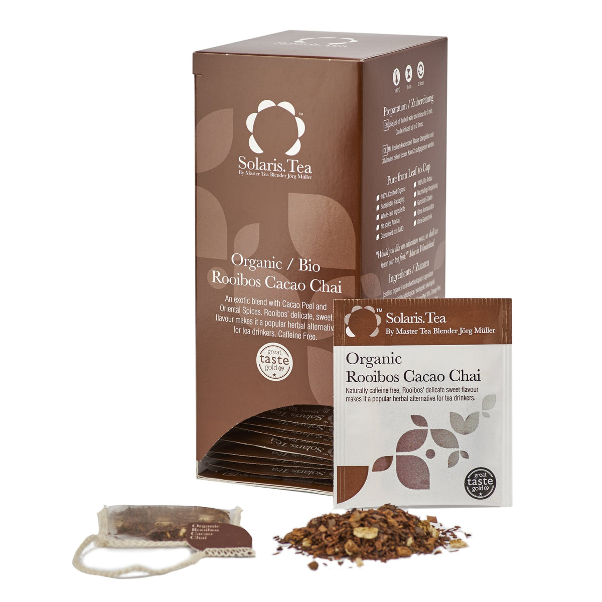 Solaris Tea Organic Rooibos Cacao Chai Tea - Naturally Caffeine-Free | 40 Count Teabags | 80g