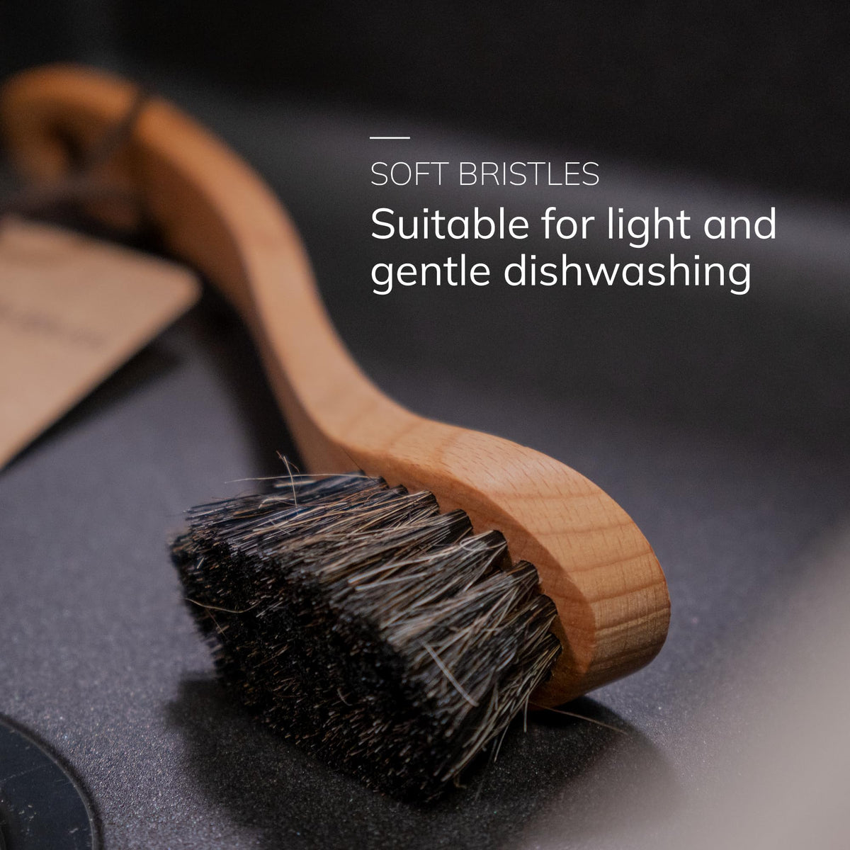 ENA Living Wooden Dish Brush - Sustainable Beechwood, Horse Hair Bristles | 26x4 cm