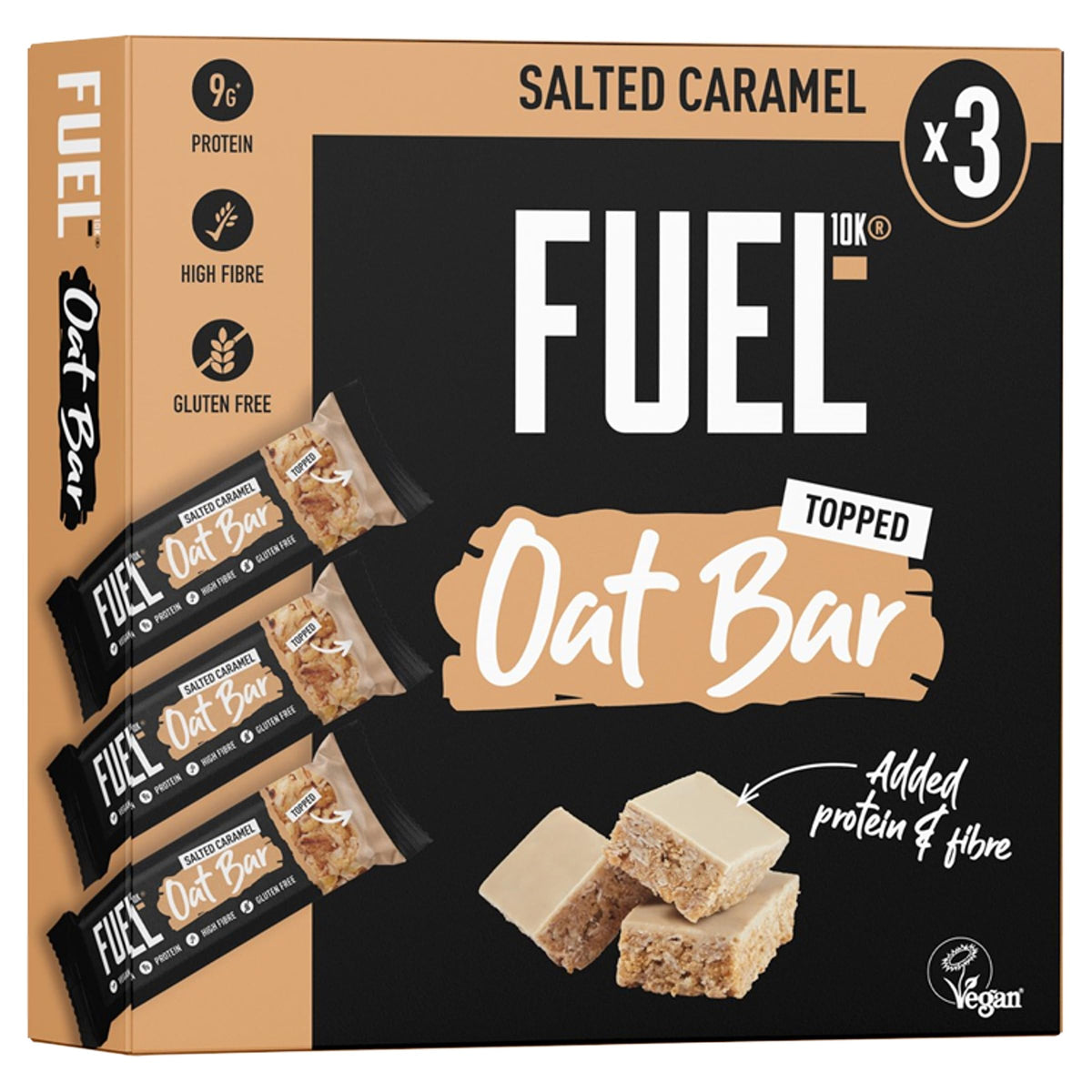 FUEL10K Salted Caramel Oat Bars - 9g Protein | 45g Bar | Pack of 10
