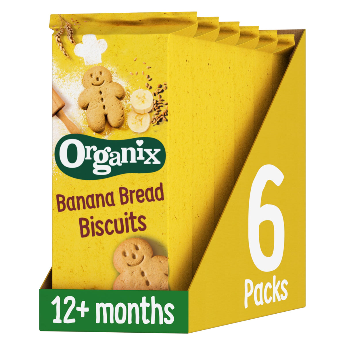 Organix Banana Bread Toddler Biscuits - Organic, Vegan Friendly, 135g (6-Pack)