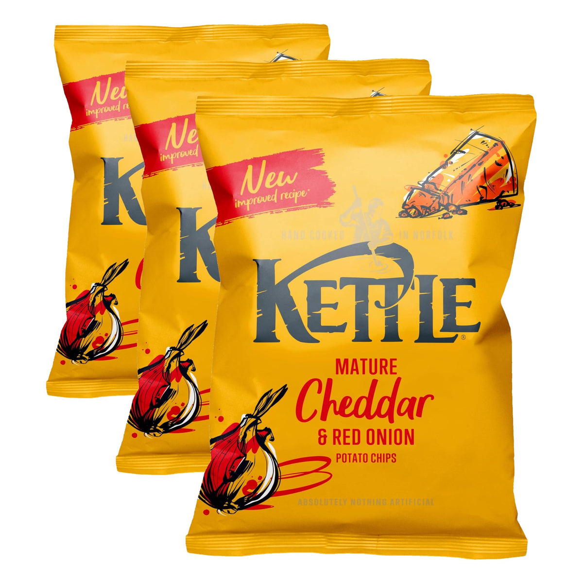 Kettle Mature Cheddar & Red Onion Chips - Gluten-Free | Hand Cooked | 130g