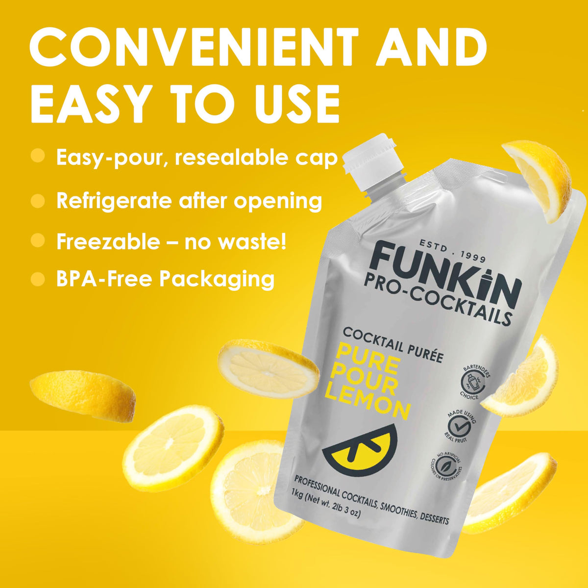 Funkin Pro Pure Pour Lemon Juice - 1kg Pouch | Sugar Free | Vegetarian 6