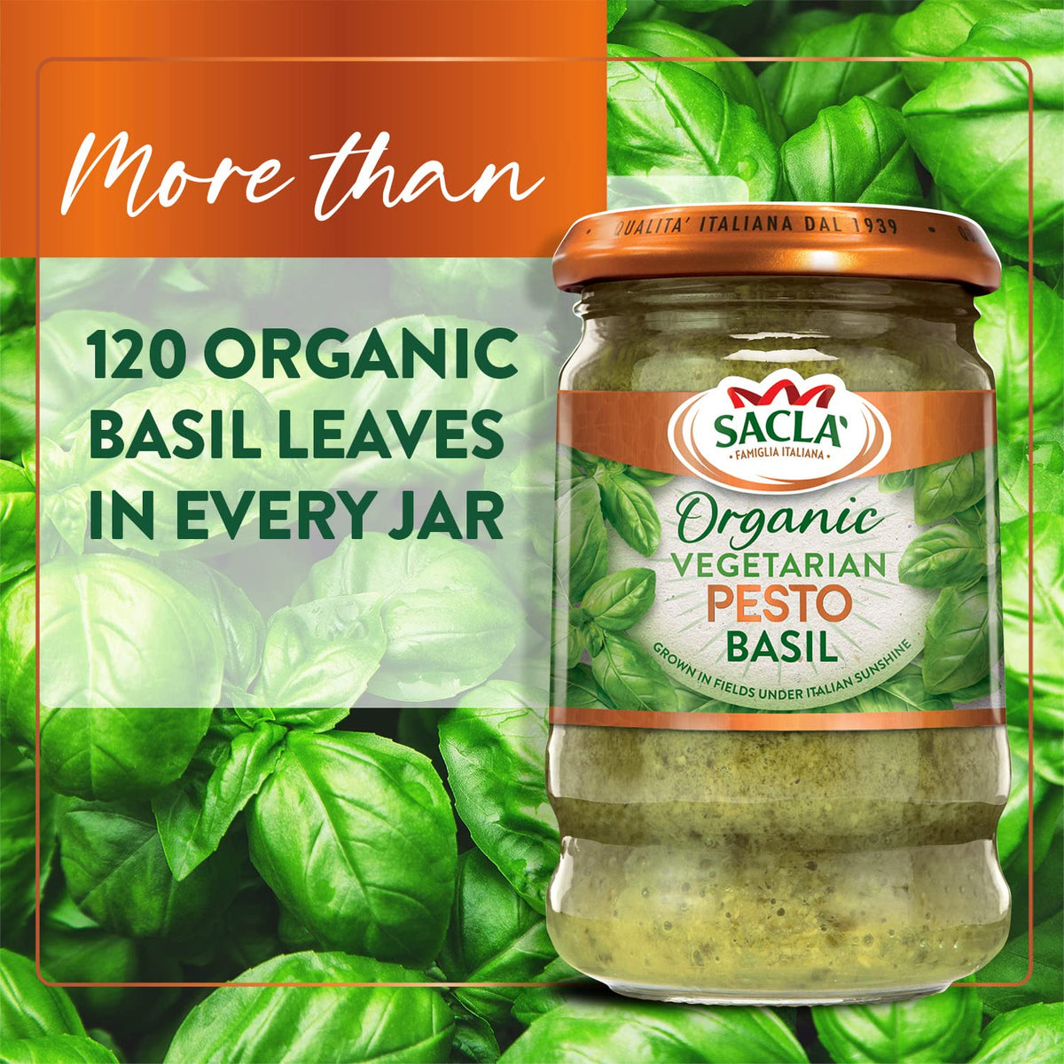 Sacla Organic Vegetarian Basil Pesto Sauce - 190g (Pack of 4) 3