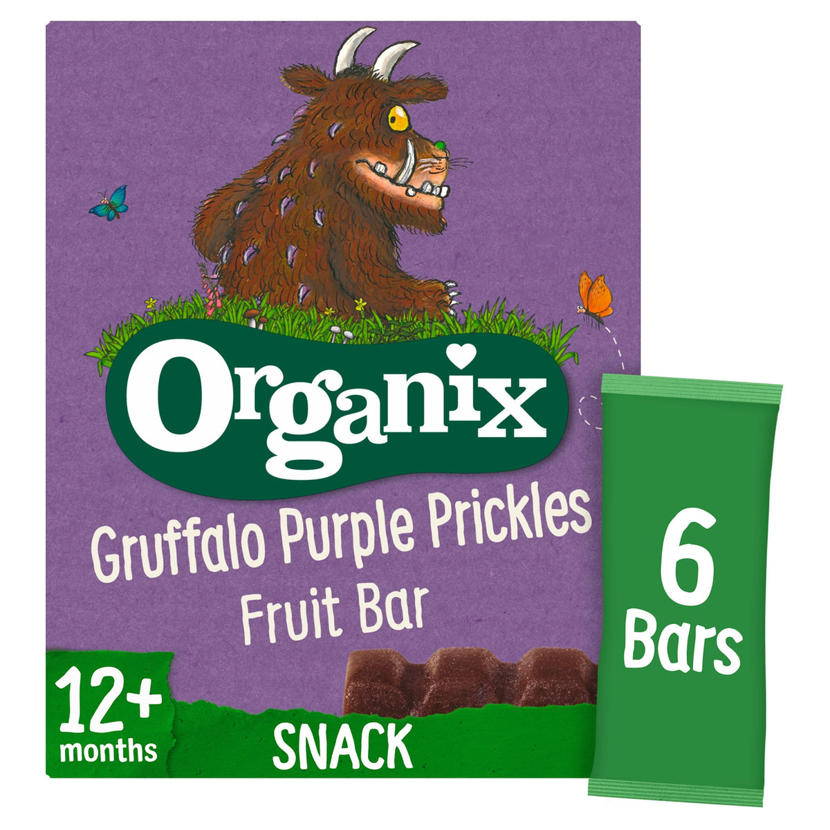 Organix Gruffalo Purple Prickles Blackcurrant Fruit Bars - 1 of Your Little One's 5 a Day | 6 x 17g Bars | Organic