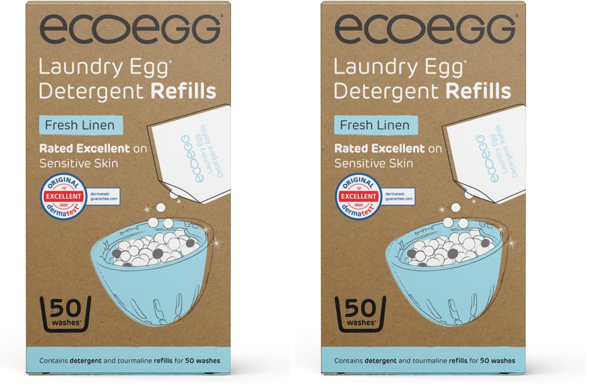 Ecoegg Laundry Egg Refill Pellets - Fresh Linen Scent | 50 Washes Per Pack | Pack of 2