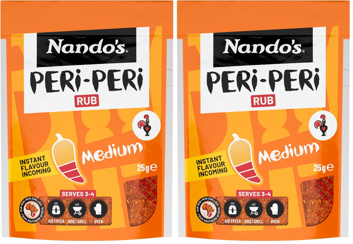 Nando's Peri-Peri Medium Rub - Gluten Free, Suitable for Vegetarians | 50g Pack of 2 1