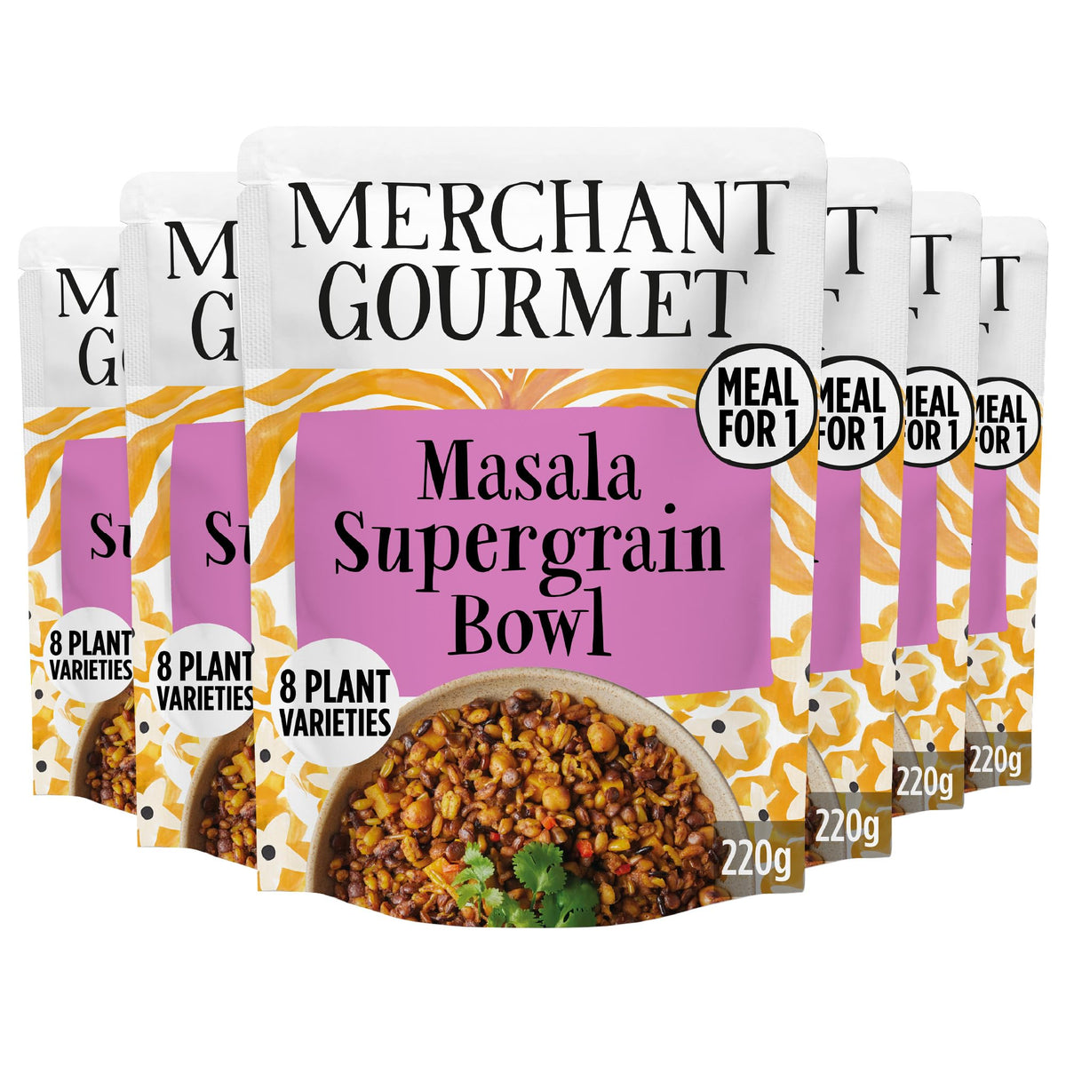 Merchant Gourmet Masala Supergrain Bowl - High Protein & Fibre | Vegan Friendly | 220g (Pack of 6)