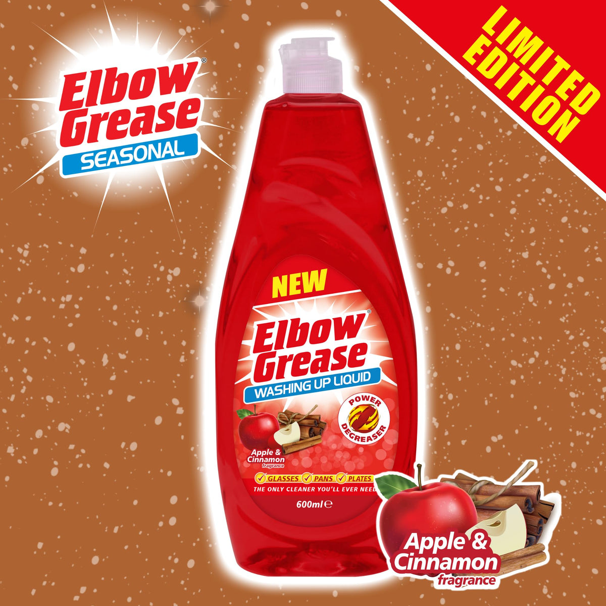 Elbow Grease Washing Up Liquid - Power Degreaser, Streak Free Finish | 600ml Bottle, Apple & Cinnamon Scent 6