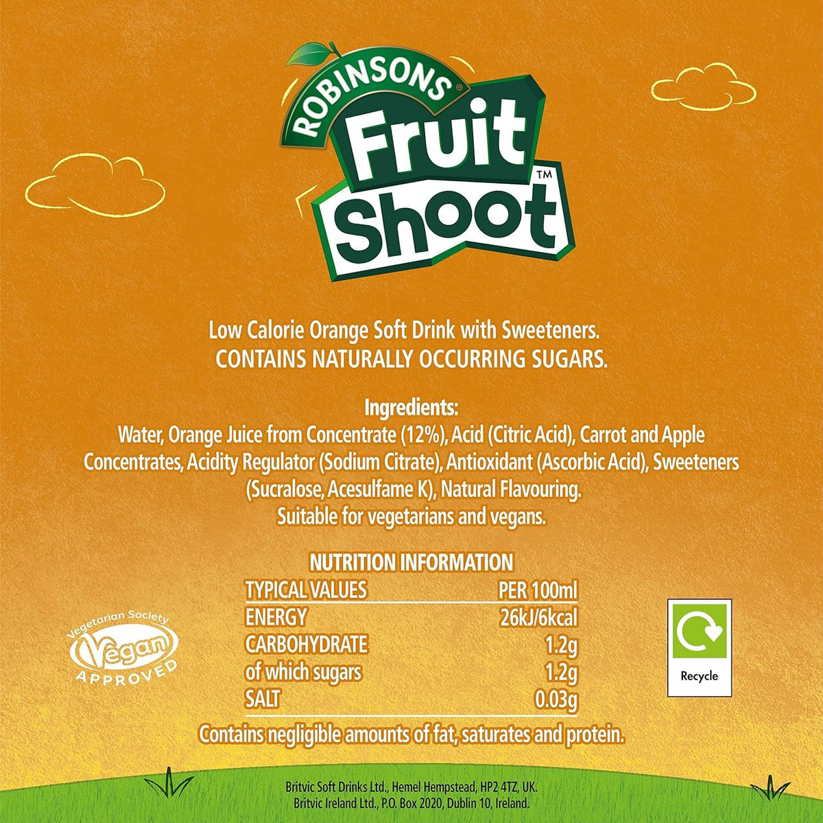 FRUIT SHOOT Orange Fruit Juice - Low Calorie, No Added Sugar, Vitamins 2