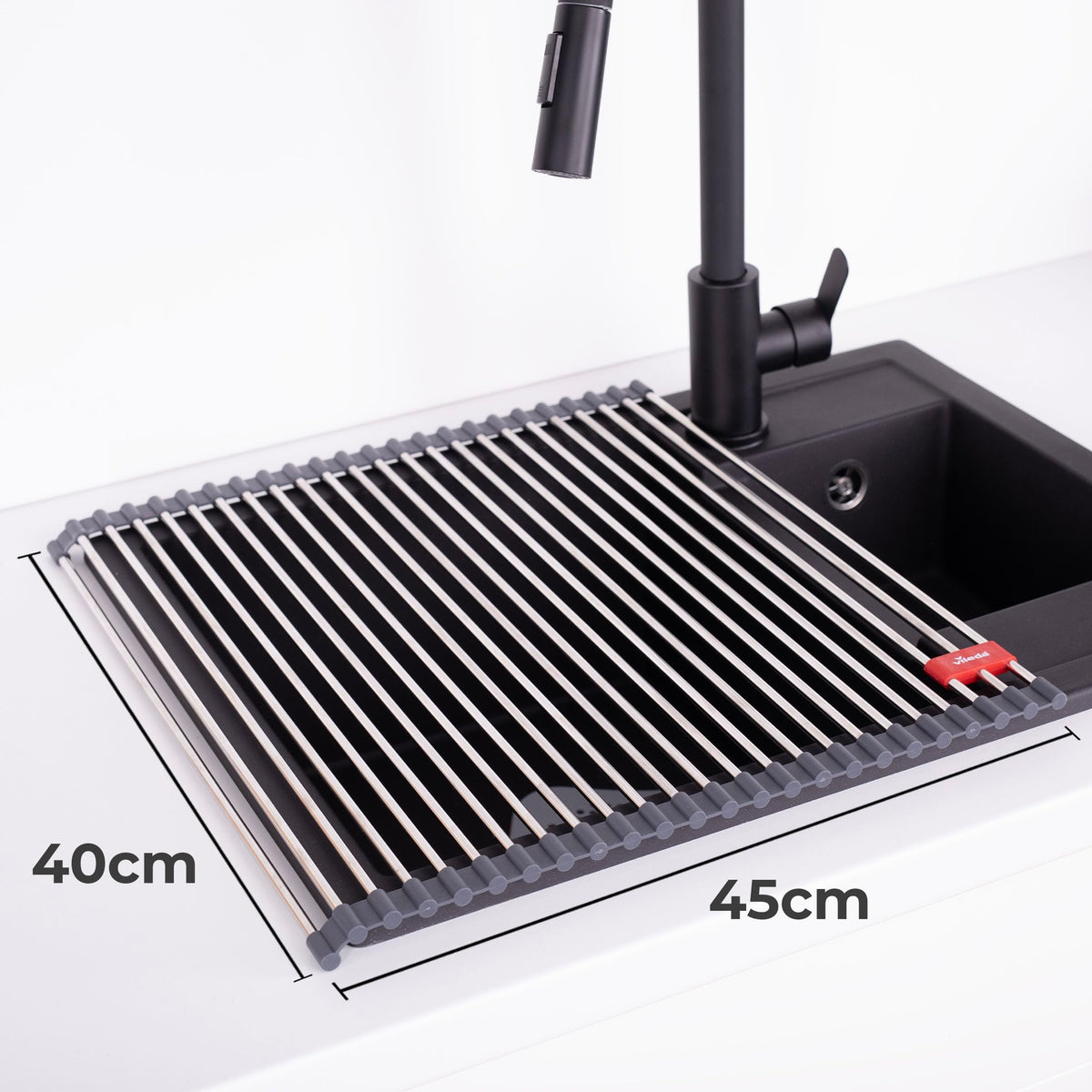 Vileda Rollable Draining Rack - Stainless Steel & TPE, 45 x 40 cm, 24 Rails