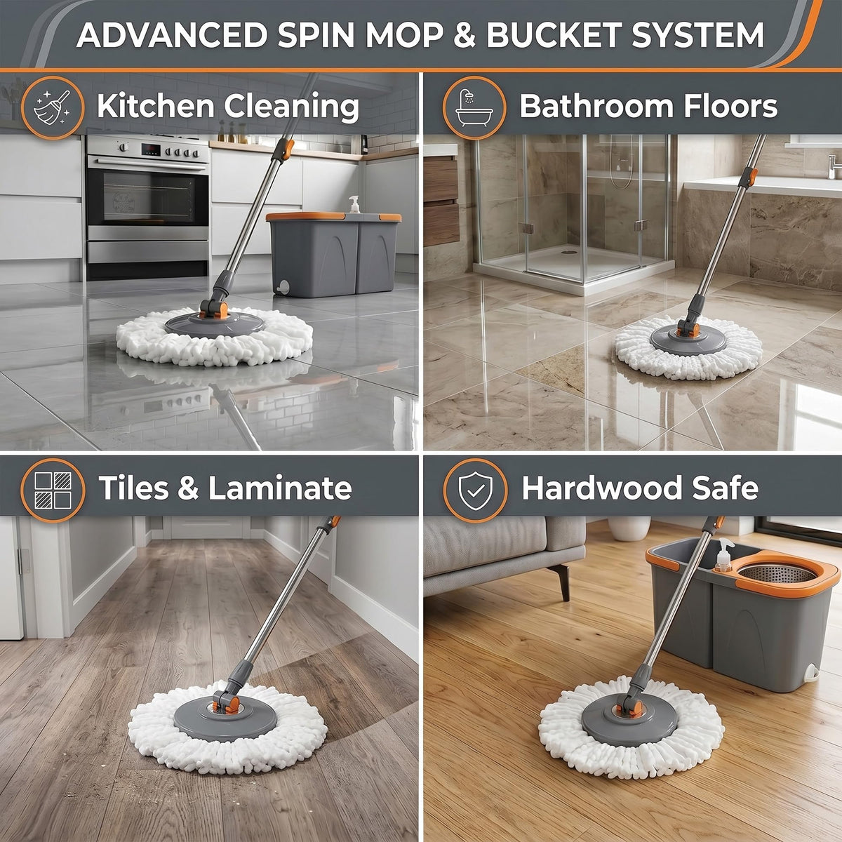 HomlyPro Spin Mop Replacement Heads - 6 Pack Microfiber Pads | Reusable & Machine Washable | Deep Cleaning 5
