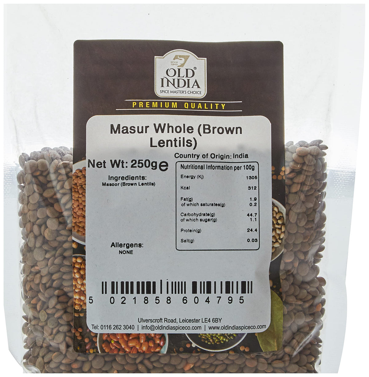 Old India Masur Whole (Brown Lentils) - 250g | Natural & Additive-Free | 2 Year Shelf Life